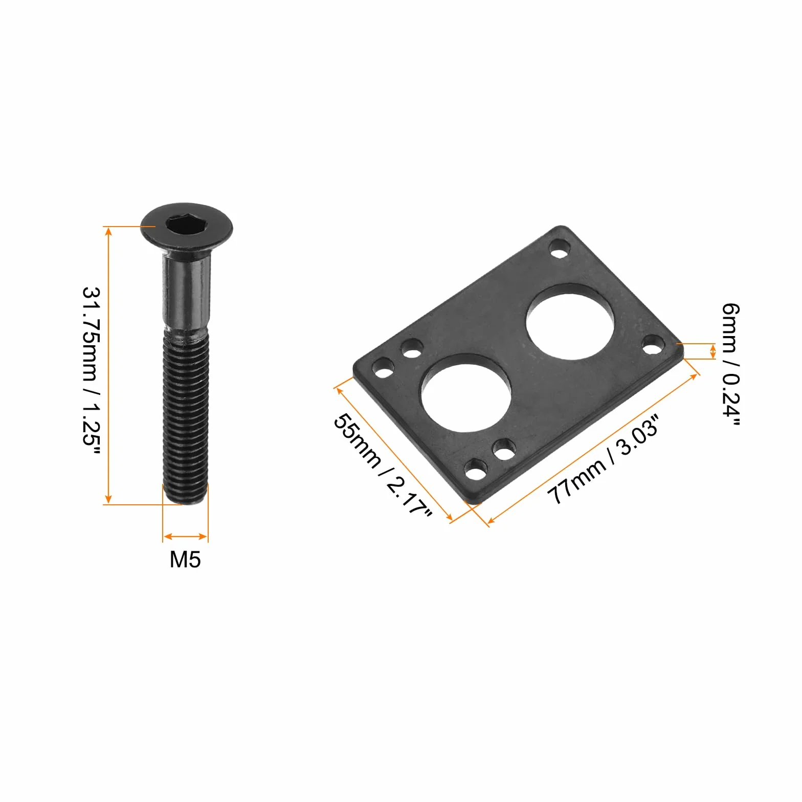 PATIKIL Set de Pads Elevadores y Tornillos para Skateboard, 6mm Goma, 2 Paquetes con 8 Tornillos, Negro