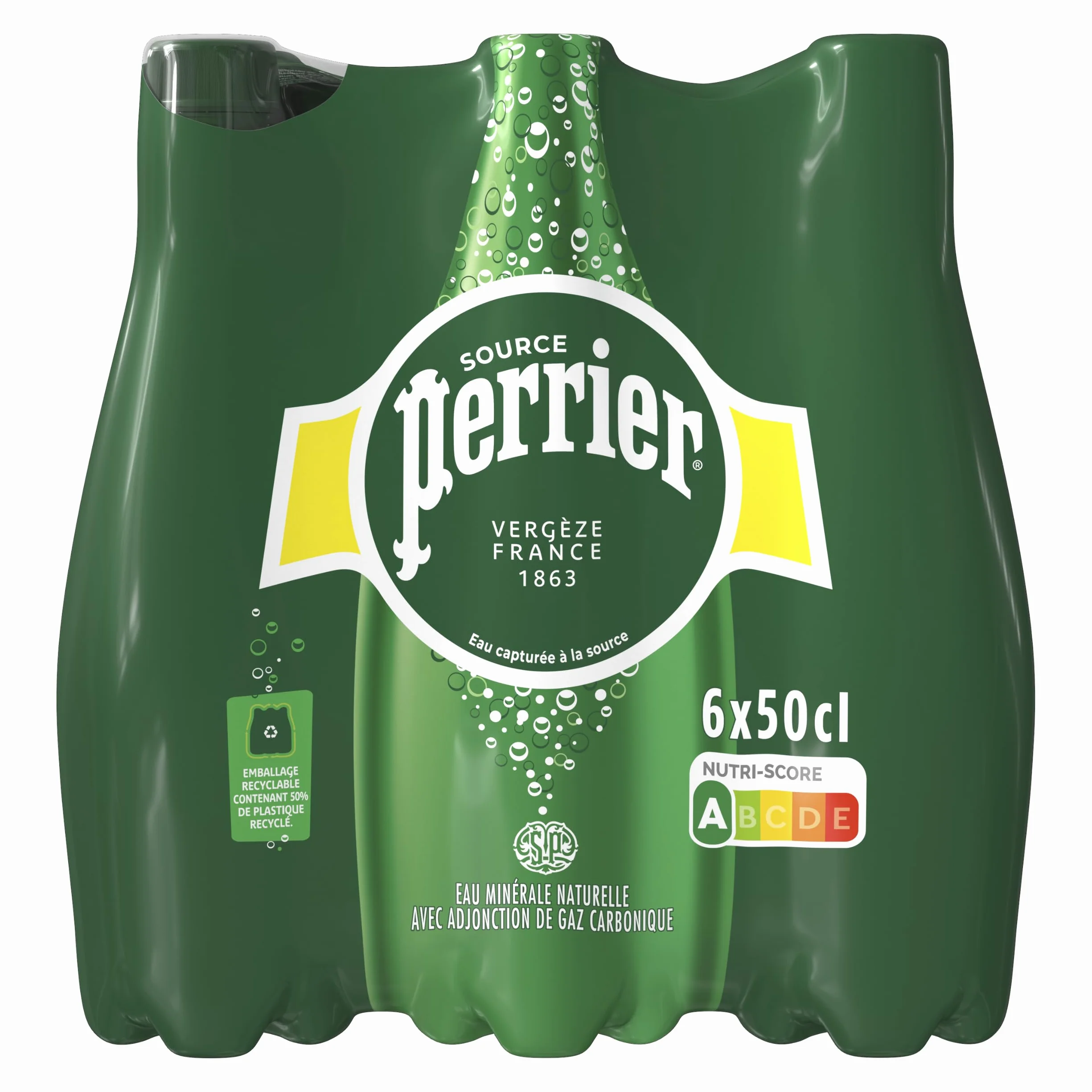 PERRIER Agua Mineral Natural con Gas, 4 packs 6 x 50cl, 24 botellas