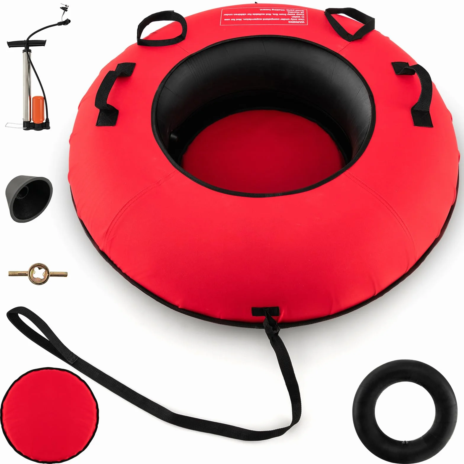 COSTWAY Trineo de Nieve Inflable φ100 cm, Tubo de Nieve para Niños y Adultos con Fondo Duro