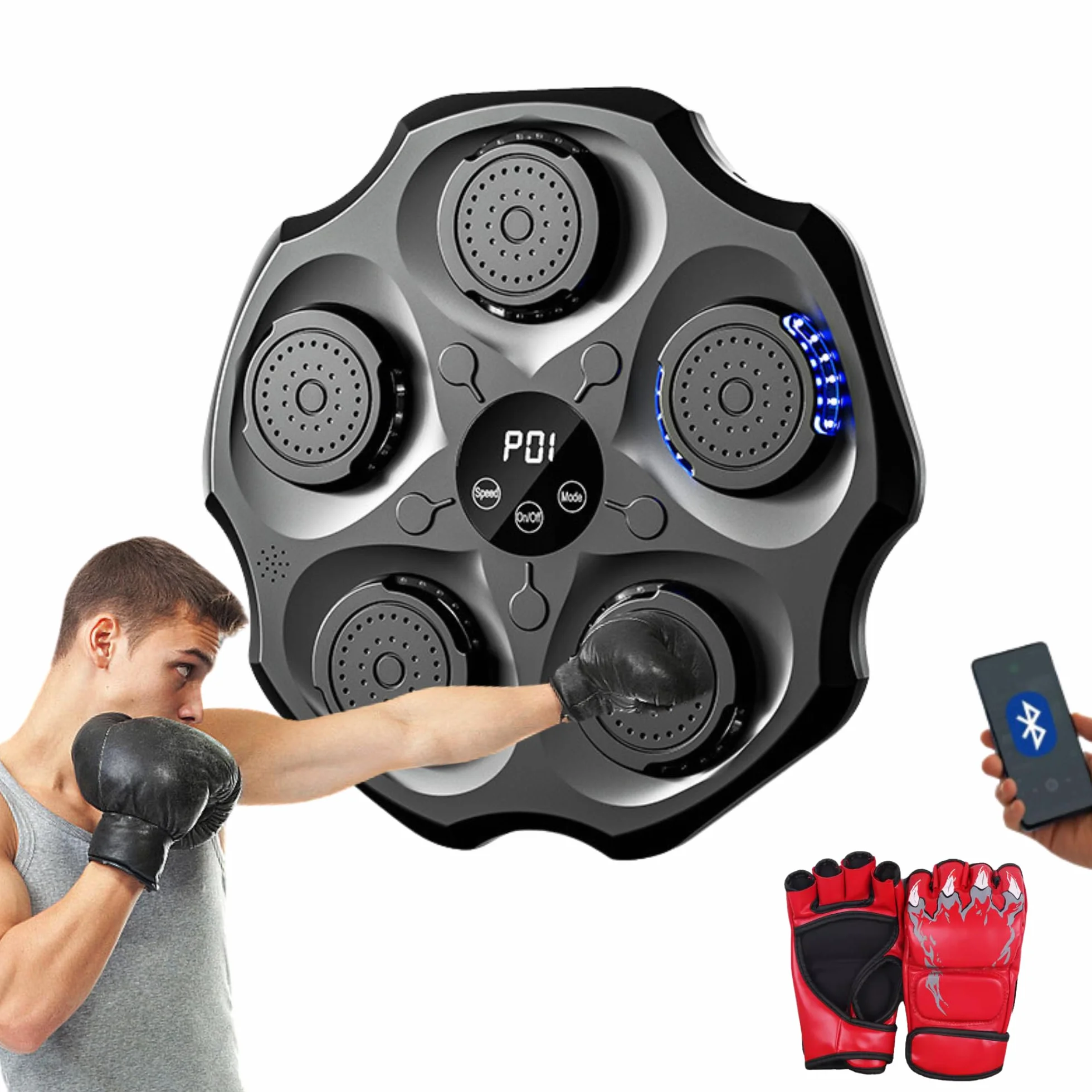 MAGIC SELECT Máquina de Boxeo Musical, Almohadilla de Boxeo LED con Guantes, Bluetooth, Luces al Ritmo