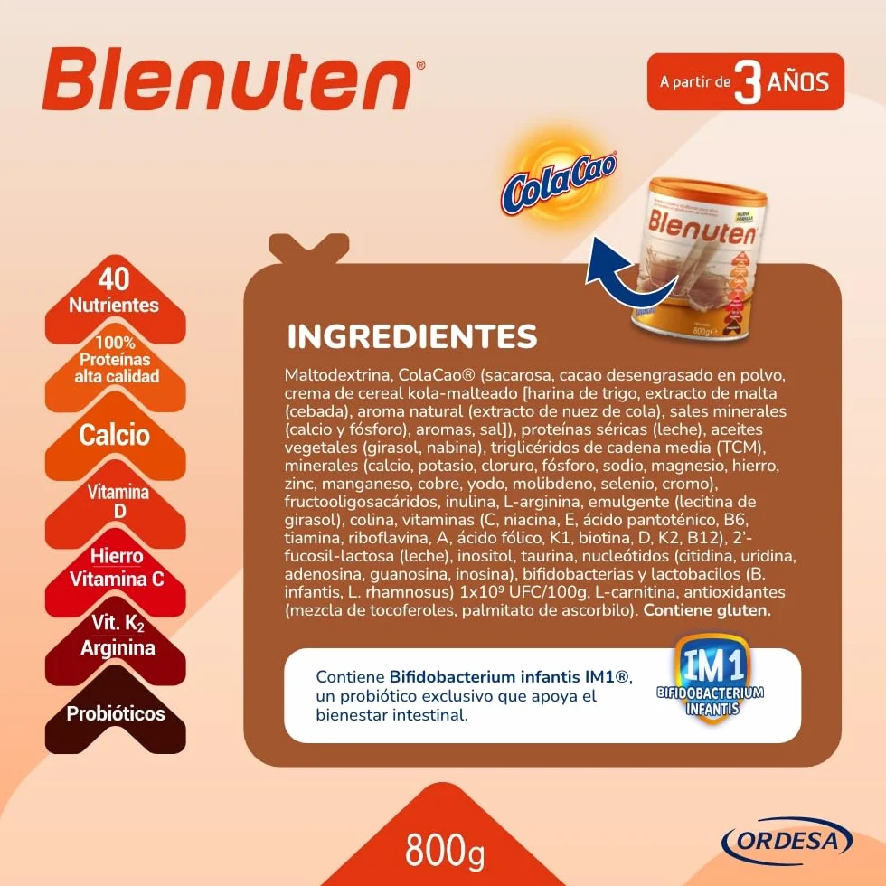 Blenuten Cola Cao | 800g | Suplemento Alimenticio Para Niños Mayores de 3 Años, con Vitaminas y Minerales