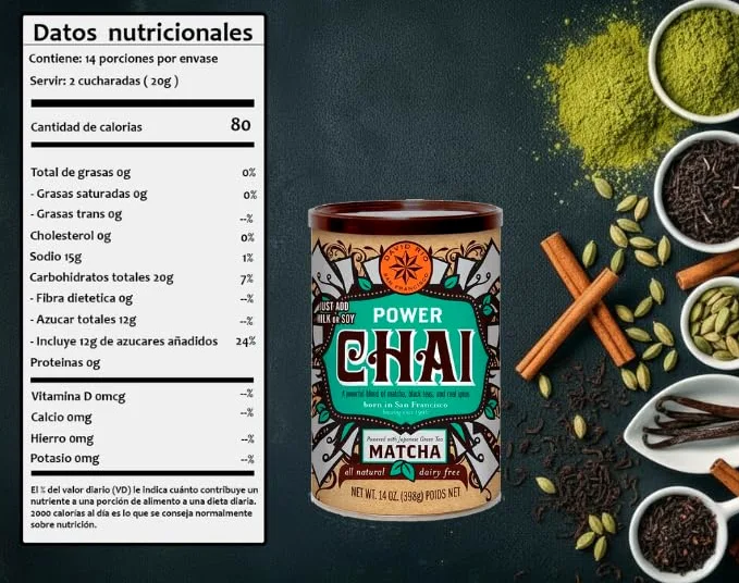 David Rio Power Chai Latte con Matcha, 14 Onzas, 2 x 398 g, Té, Vegano