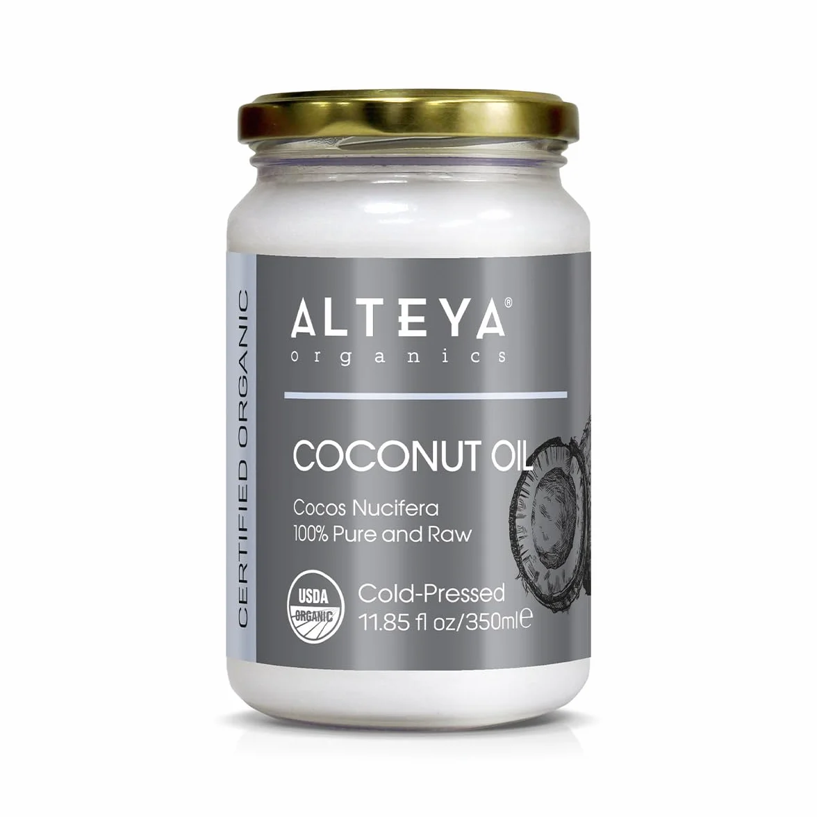 Alteya Aceite de Coco Crudo Virgen Extra Ecológico 350 ml - Aceite de coco 100% orgánico con certificado USDA, Cocos Nucifera puro y natural. País de origen Sri Lanka.