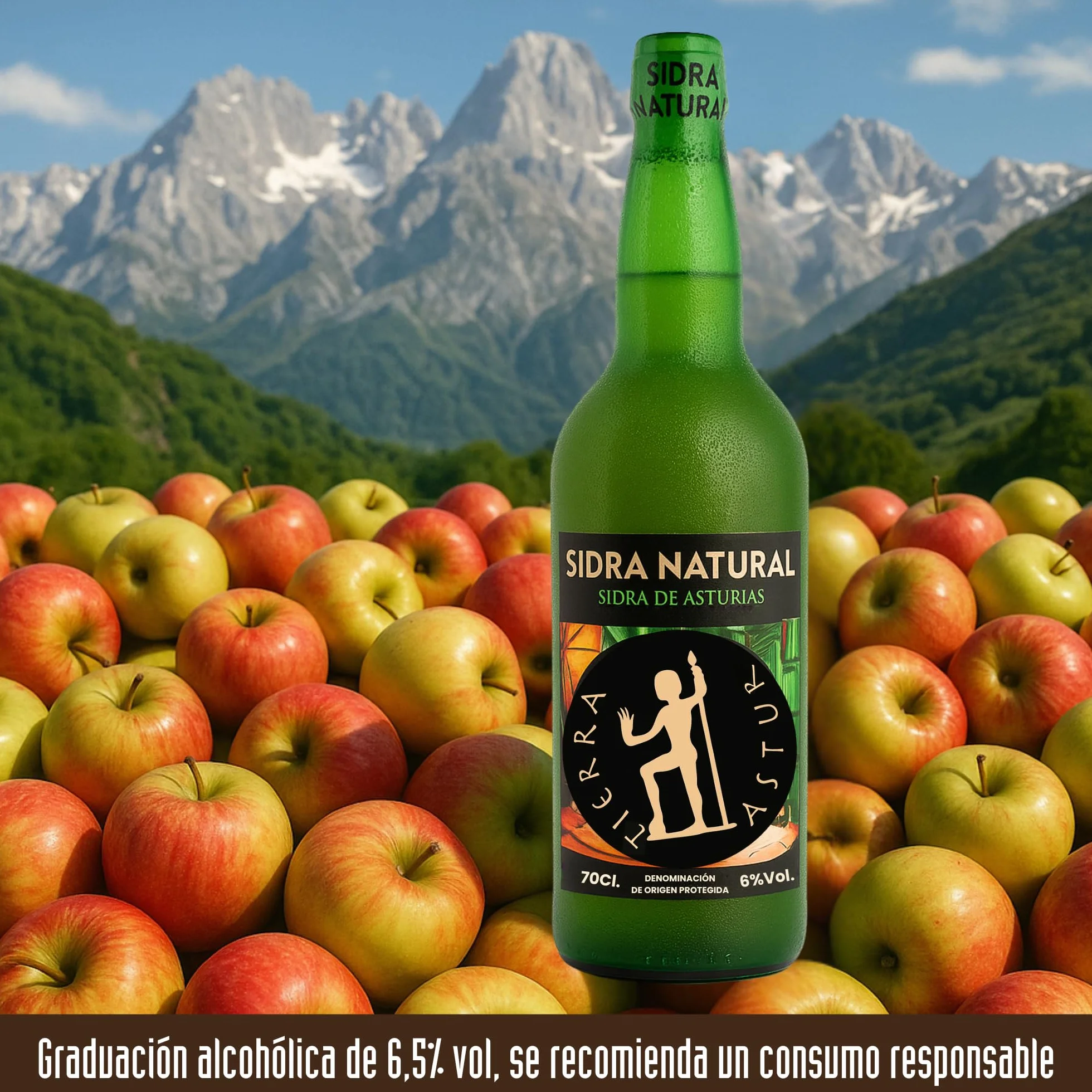 Sidra Asturiana DOP | Pack 6 Botellas 70 cl de Sidra Asturiana – 100% Manzana de Asturiana, 6% Vol