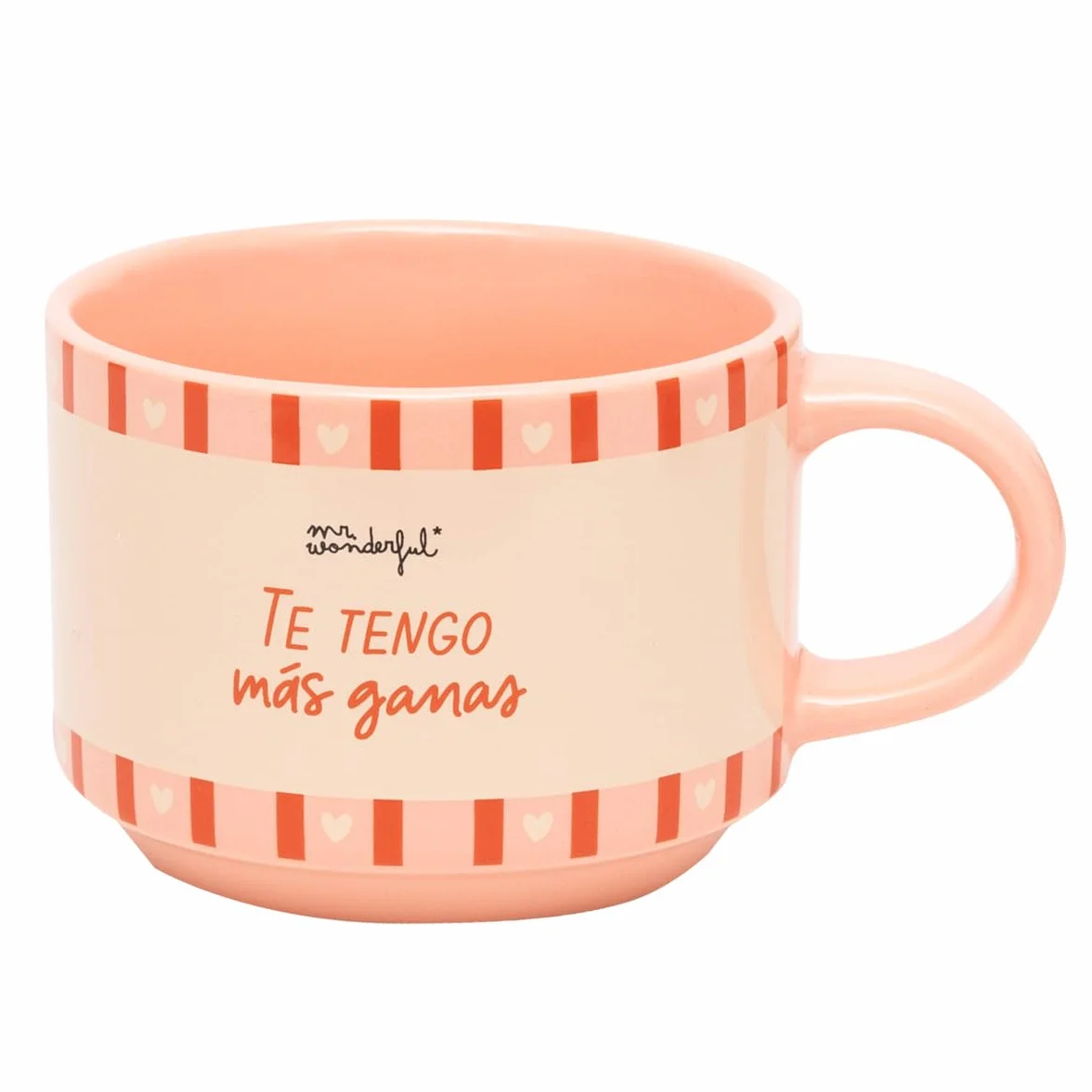 Mr. Wonderful - Set de 2 tazas apilables - Te tengo más ganas que al café de las mañanas - Taza personalizada con mensaje de amor - 370 ml