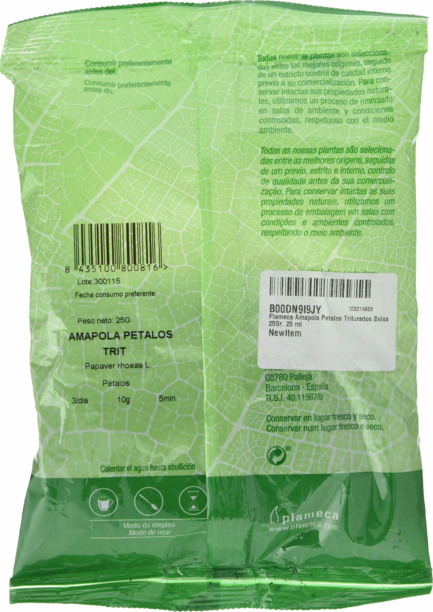 Amapola Pétalos Triturados 25 Gr Envasado en Atmósfera Protectora