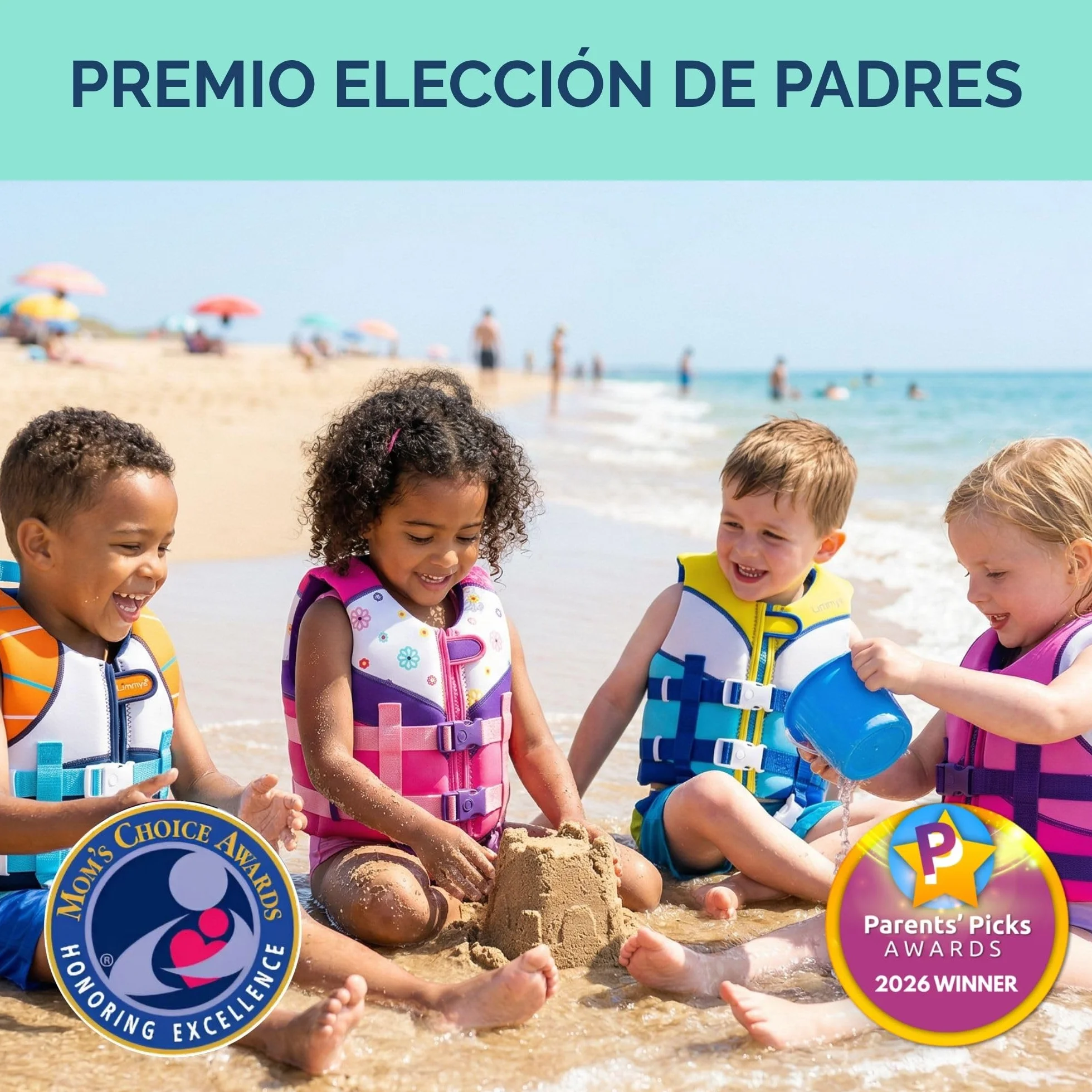 Limmys Chaleco de Natación para Niños con Paneles de Espuma, Certificado CE, Doble Cremallera YKK, Neopreno Premium