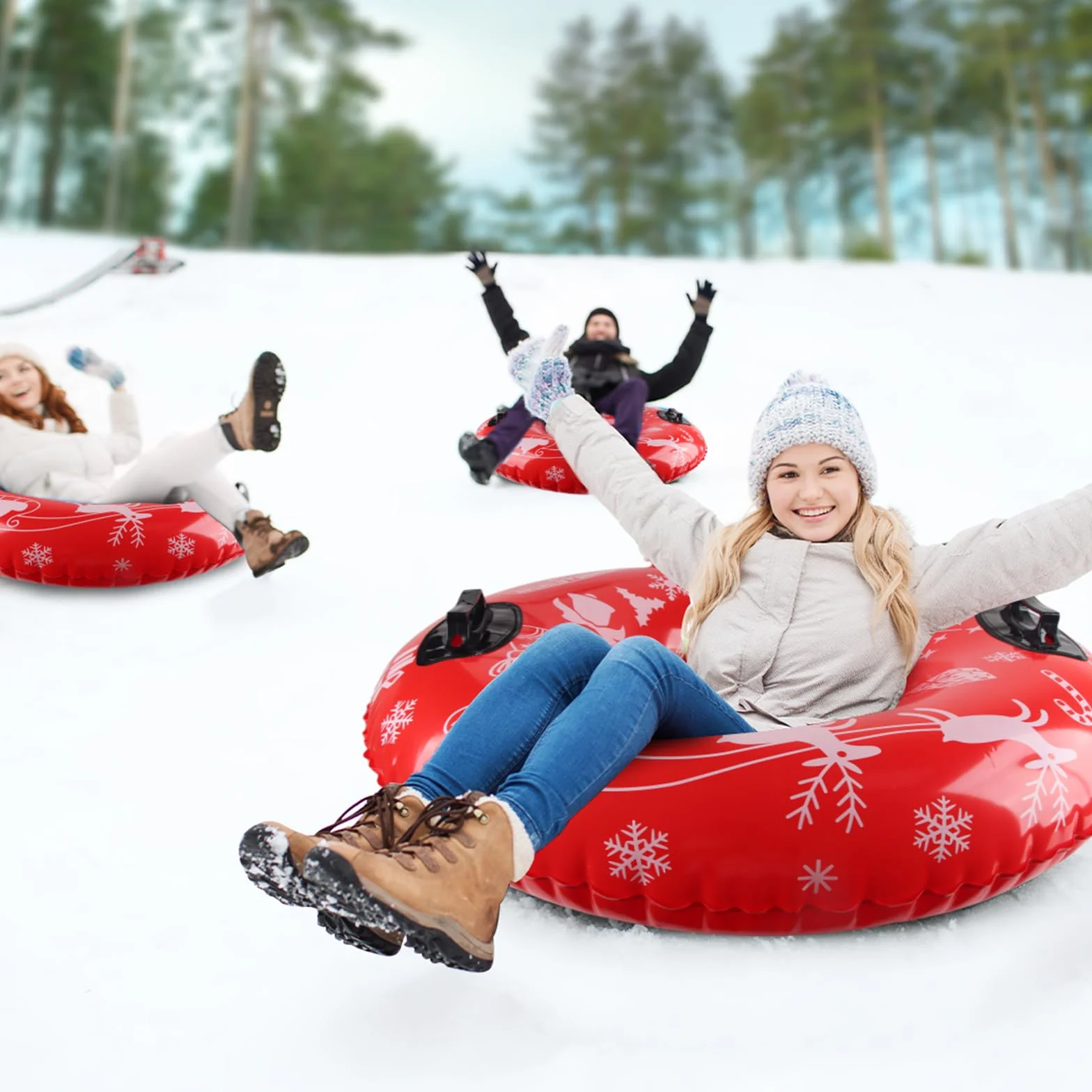 ZoneYan Trineo Inflable de Nieve 88 cm con Asas para Niños y Adultos