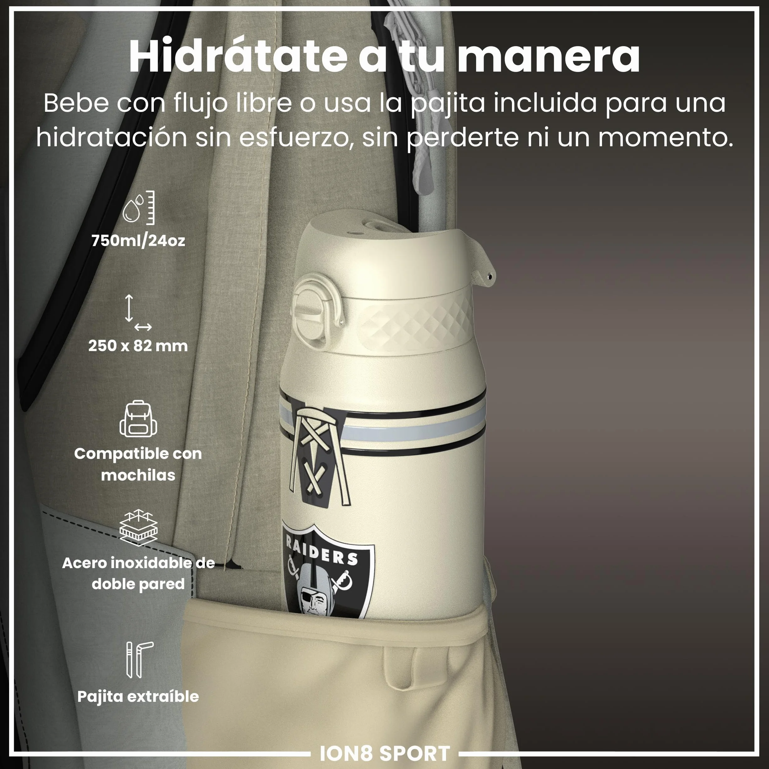 ion8 Botella Acero Inoxidable a Prueba de Fugas, Fácil de Abrir, Cerradura Segura, Asa Transporte, Lavavajillas