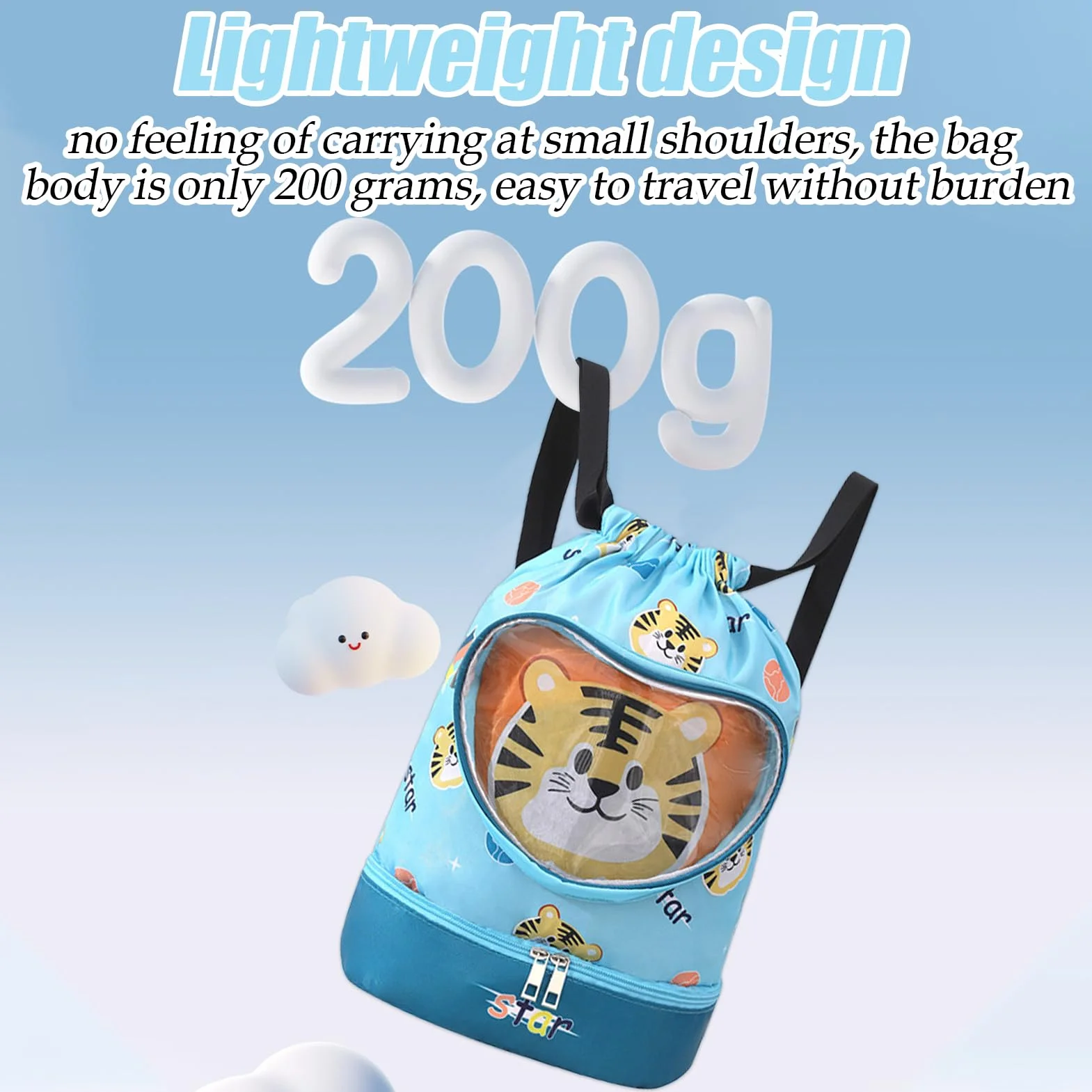 Mochila Impermeable para Niños Bolsa de Natación Compartimento Seco/Húmedo Ligera Cordón Playa Piscina Viajes