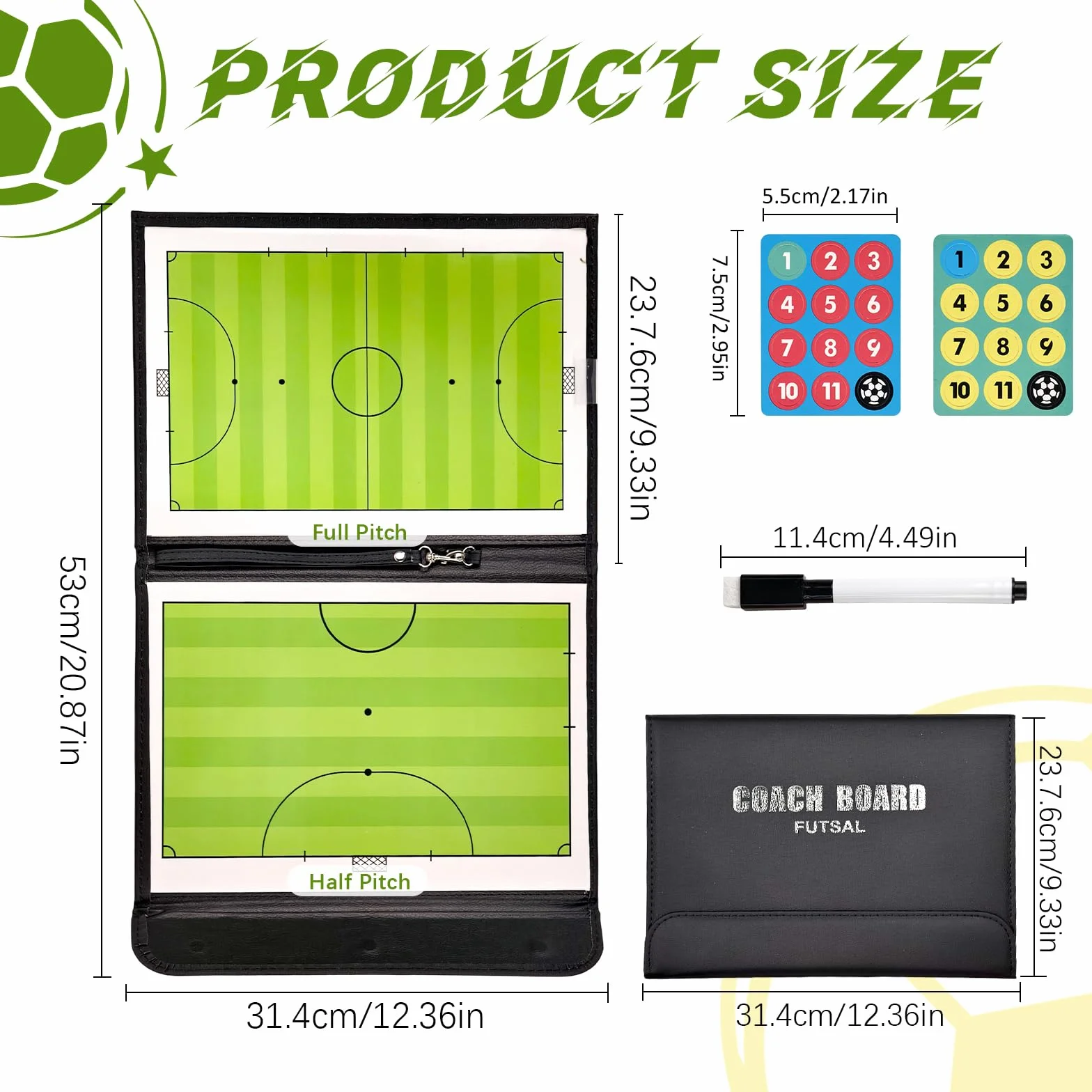 Pizarra Futbol Sala Entrenador Magnetica Futsal con Imanes Lapiceros Carpeta Tactica