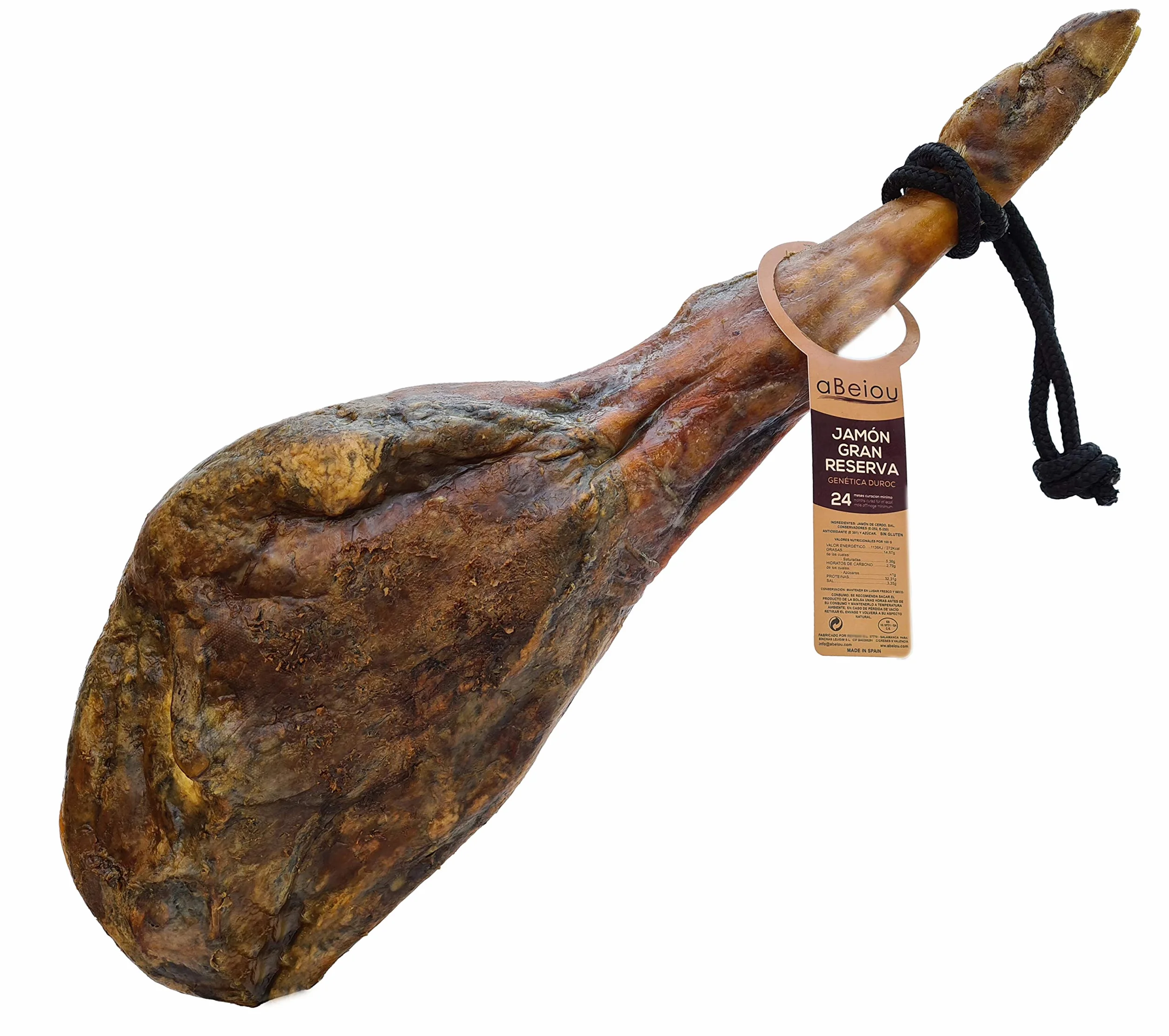 Jamón Gran Reserva Duroc Premium Pata Entera con Hueso 7,6–8,6 kg — Curación +24–25 Meses — Guijuelo Salamanca — Envasado al Vacío — aBeiou