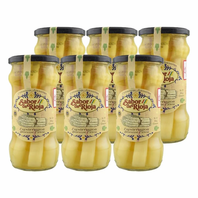 Pack 6× Espárragos Blancos Extra 8/12 Sabor de Rioja – Tarro 580 g | Espárrago Nacional Grueso | Textura Tierna y Sabor Delicado | Conserva Vegetal Premium