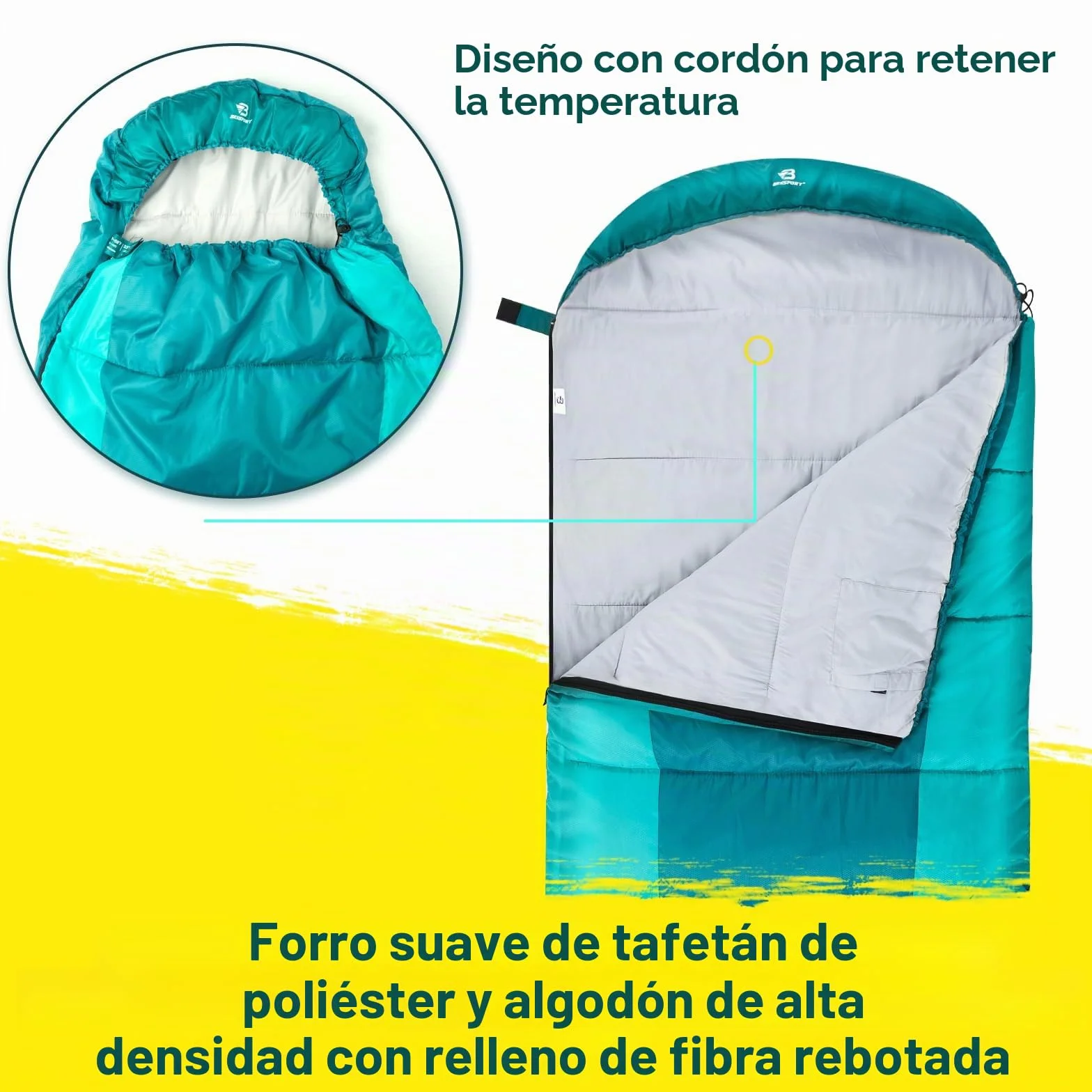 Bessport Saco de Dormir para Camping 3-4 Estaciones -8 °C – 20 °C | Saco de Dormir de Invierno Ligero, Impermeable y cálido para Adultos, mochilero, Camping, Senderismo y Viajes