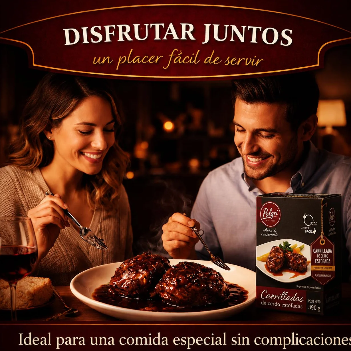 POLGRI Carrilladas de Cerdo Estofadas Conserva Gourmet Lata 390 g x 3 Carne Melosa Lista para Calentar