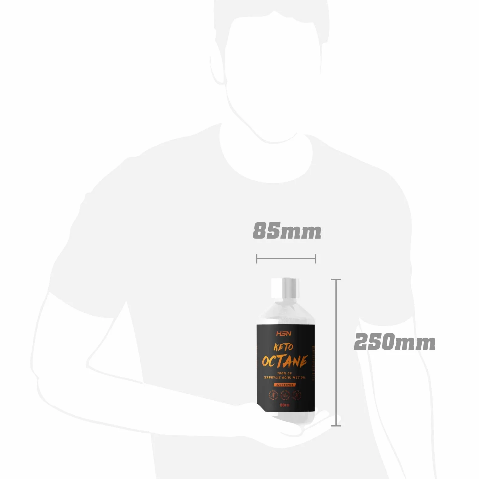 Aceite de Coco MCT C8 Keto Octane de HSN | 1000 ml = 66 Tomas por Envase de 100% Puro Ácido Caprílico | Ideal Dieta Keto y Paleo | Sin Palma ni Colza | NO-GMO, Vegano, Sin Gluten