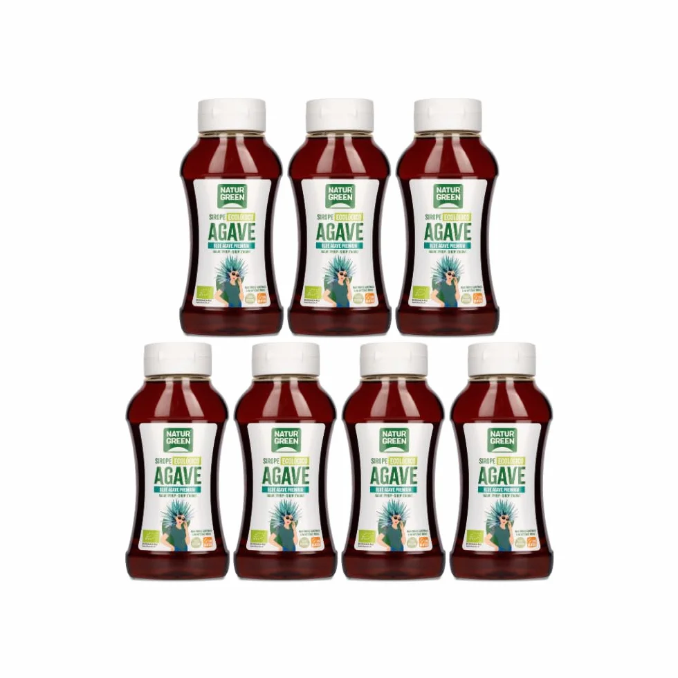 NaturGreen - Sirope Agave Bio, Endulzante Ecológico, Bajo Índice Glucémico, Apto para Ser Consumido Directamente - Pack 7 Unidades de 500ml/690g
