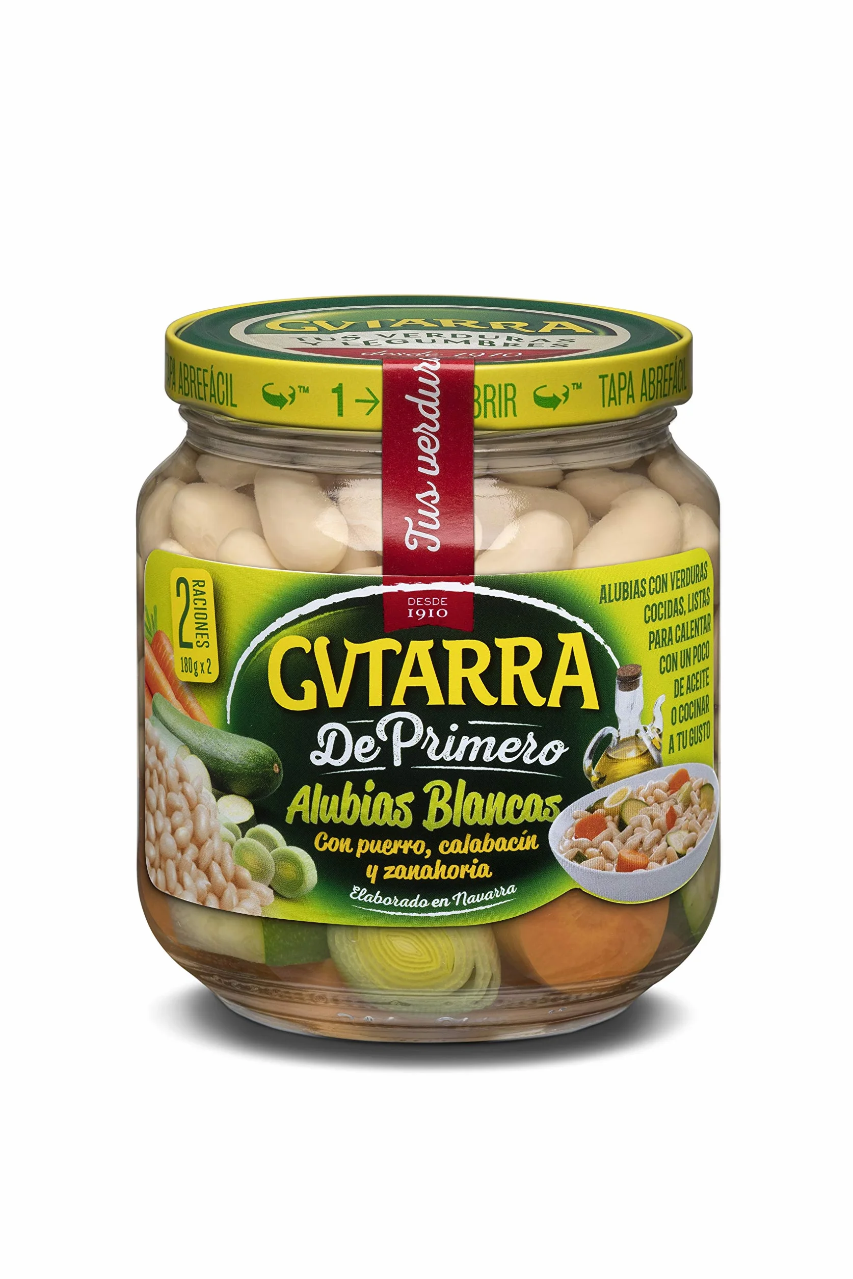 Gvtarra Tus Primeros Alubia Blanca, Puerro, Calabacín y Zanahoria. Legumbre - Paquete de 6 x 360 gr - Total: 2160 gr