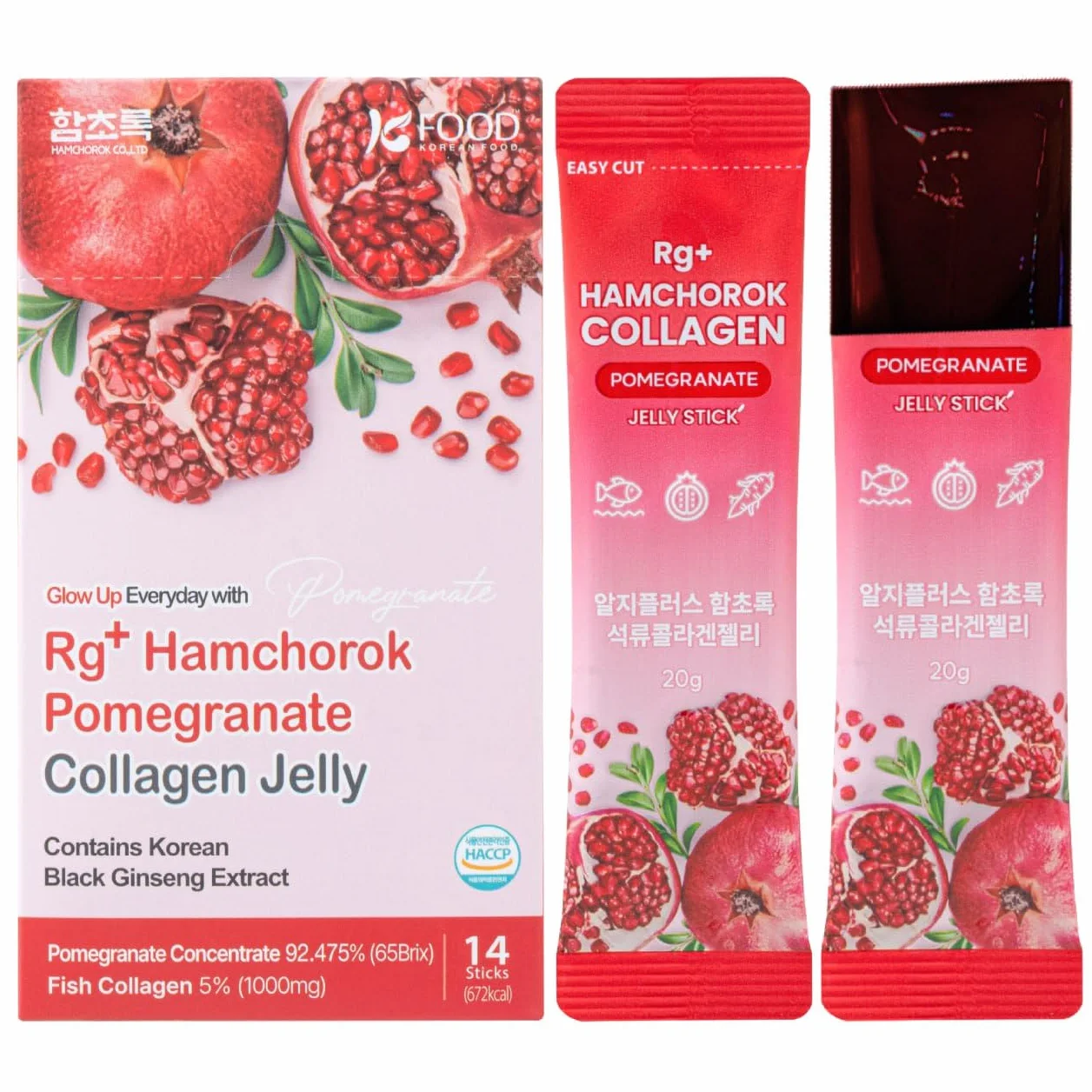 Jalea de colágeno de granada Rg+ (20gx14stick) / Belleza coreana antienvejecimiento/Colágeno marino 360DA + Concentrado de vitamina C y E Ginseng para apoyo inmunológico (14)