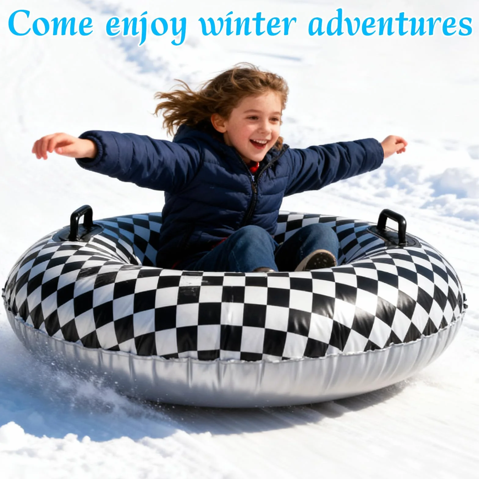Bandera a Cuadros Blanca y Negra 101cm PVC Resistente al Frío Trineo de Nieve Inflable con Asas Elevadas