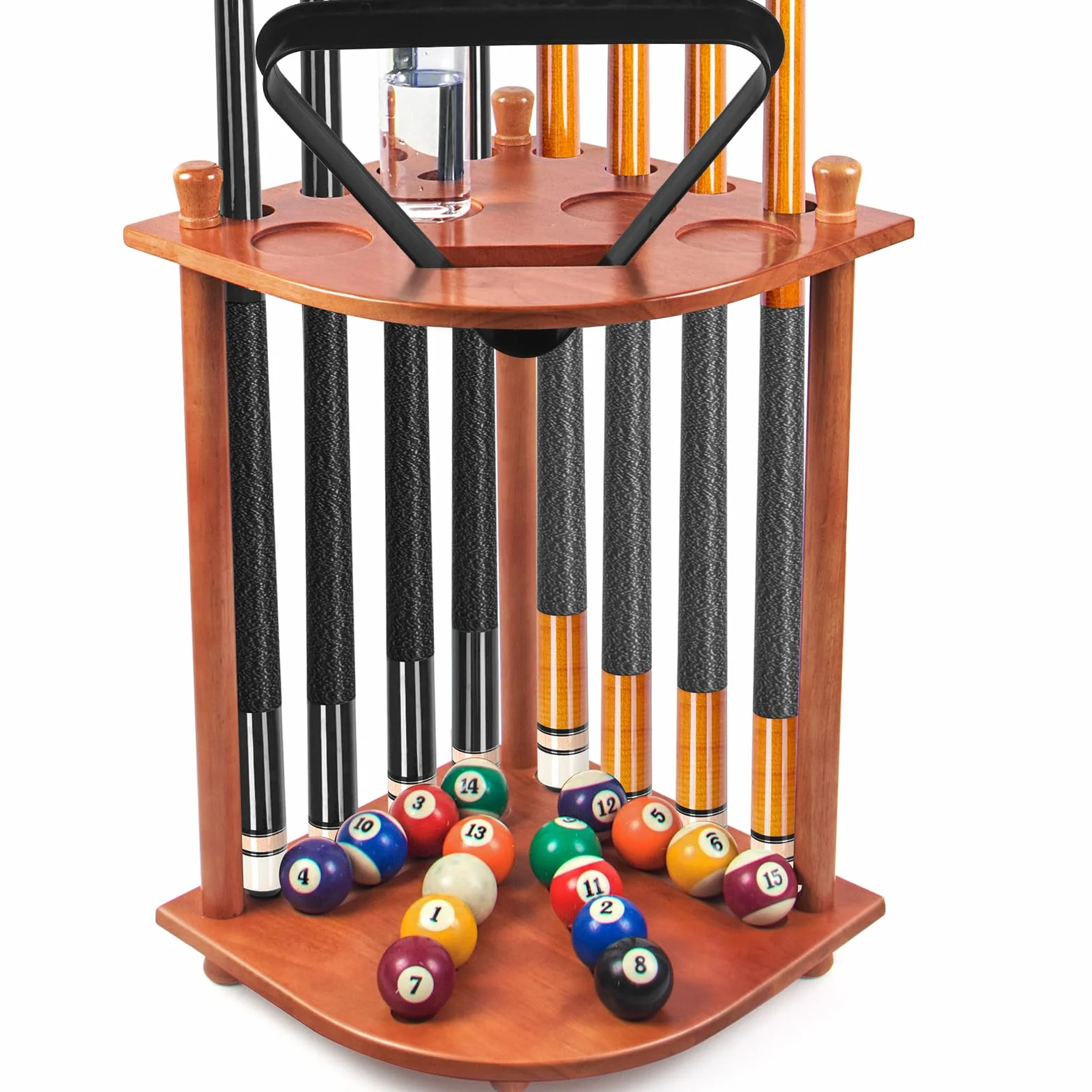 AKLOT Soporte para Tacos de Billar, Capacidad para 8 Palos y Juego Completo de Bolas de Piscina