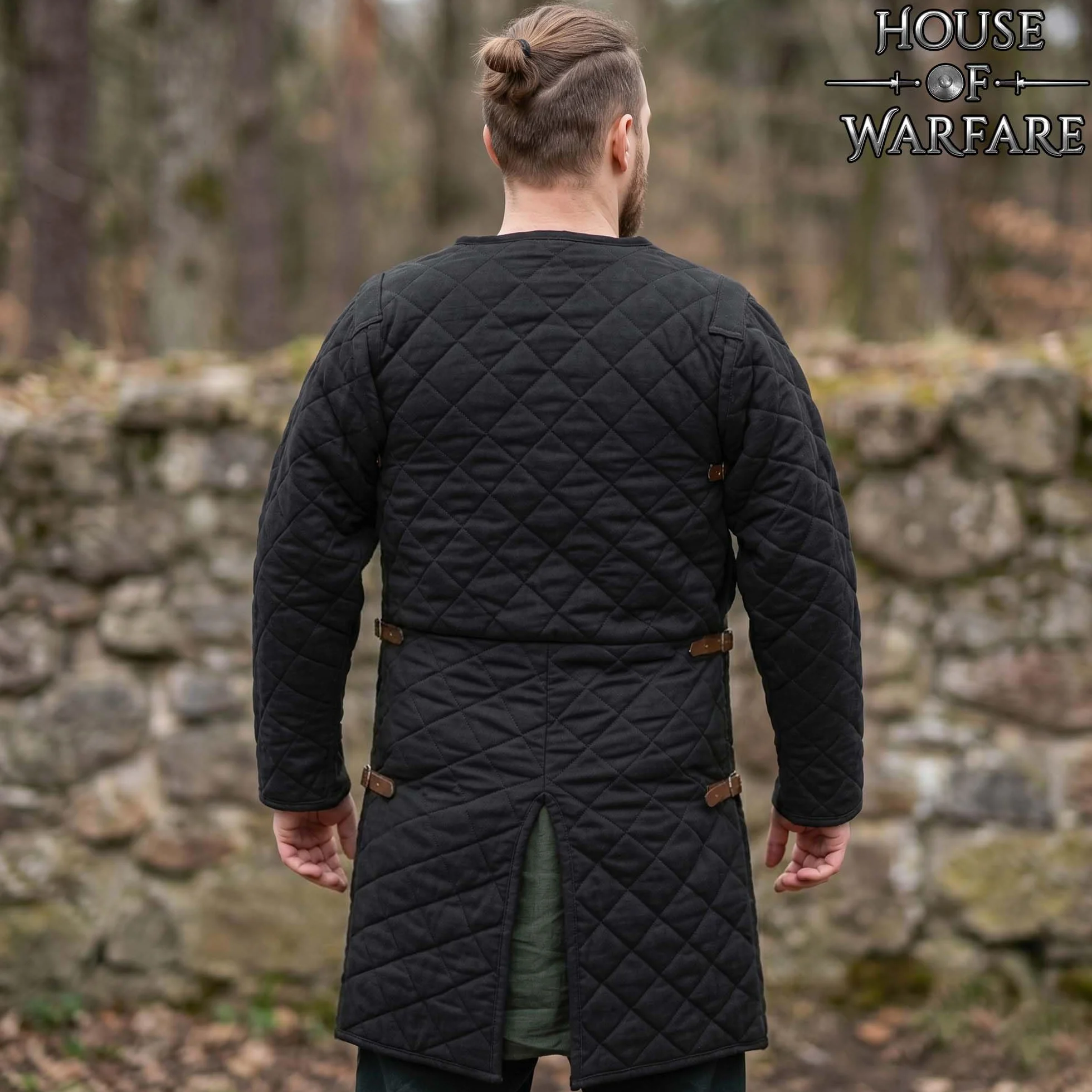 Medieval Gambeson acolchada manga completa dos capas LARP negro XXL