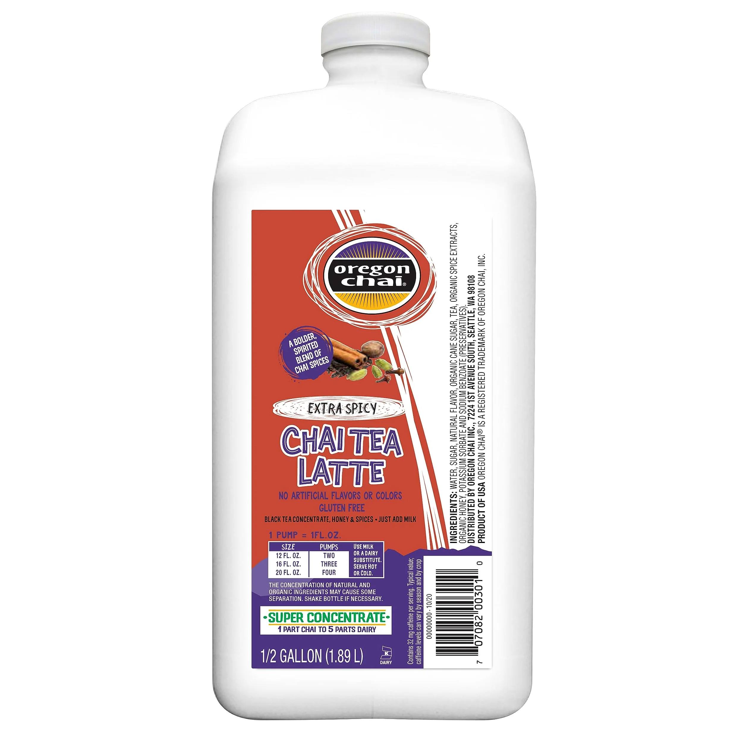 Oregon Chai Extra Spicy Original Chai Tea Latte Concentrate, 64 Ounce Jug