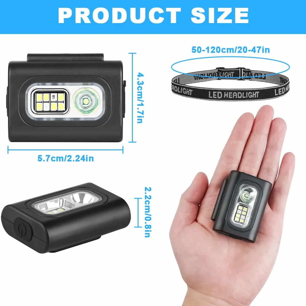 Linterna Frontal Portátil LED con Clip Magnético Ajustable, 6 Modos, Impermeable, USB Recargable