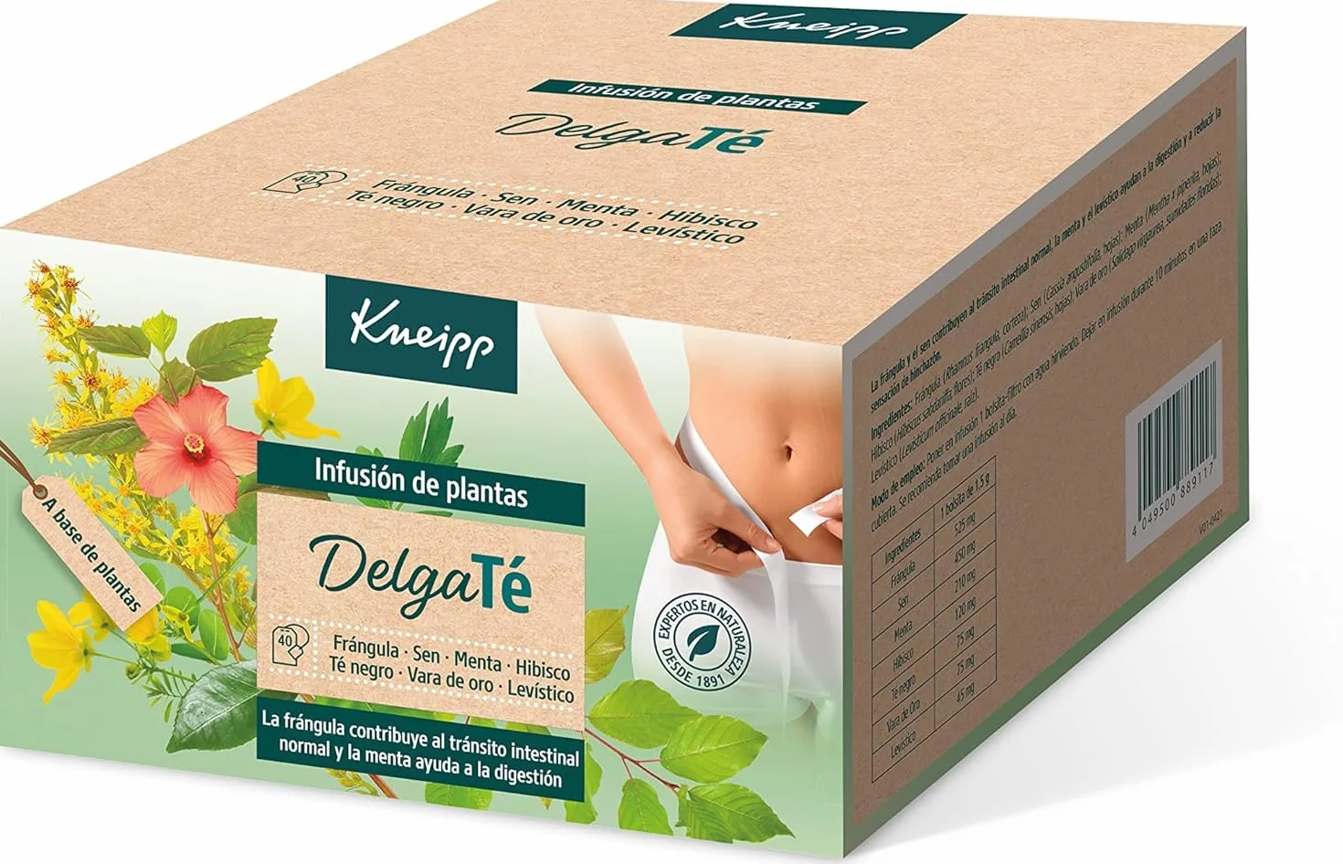 Kneipp DelgaTé, Infusión de Hierbas, Laxante Natural para Retención de Líquidos y Estreñimiento, con Manzanilla, Frángula, Menta, Sen, Hibiscus, Solidago y Levístico, 40 Bolsitas