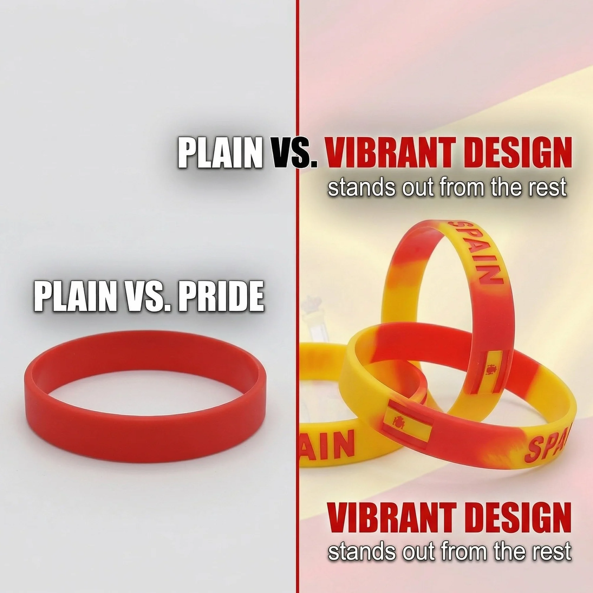 Pulseras España de Silicona 20cm Pack de 3, Brazalete Bandera España para Eventos Deportivos y Fiestas, Accesorios Aficionados Rojo