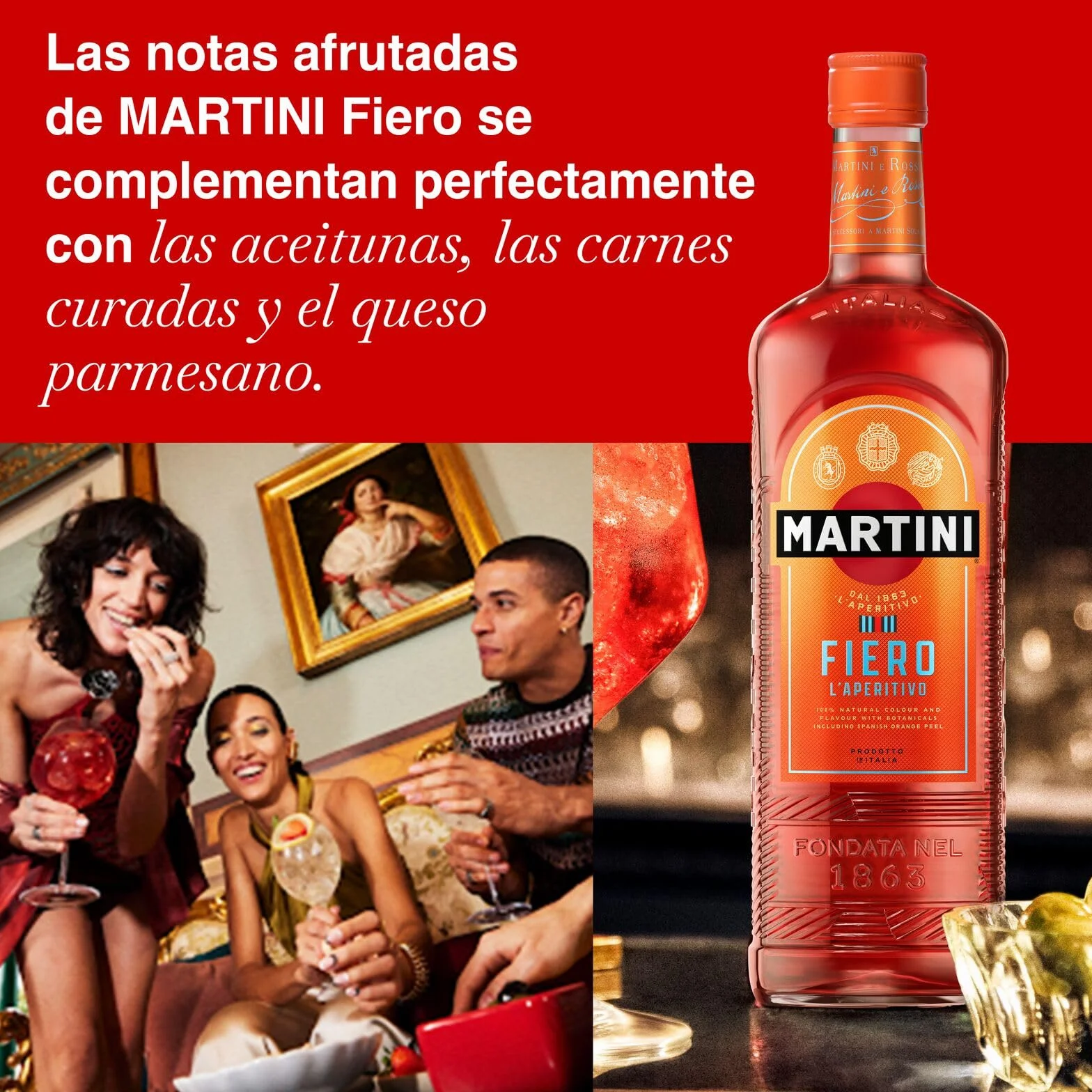 MARTINI Fiero Vermouth Aperitivo, 15% ABV, 75cl / 750ml, Aperitivo Dulce con Infusión de Cáscaras de Naranja Cortadas a Mano