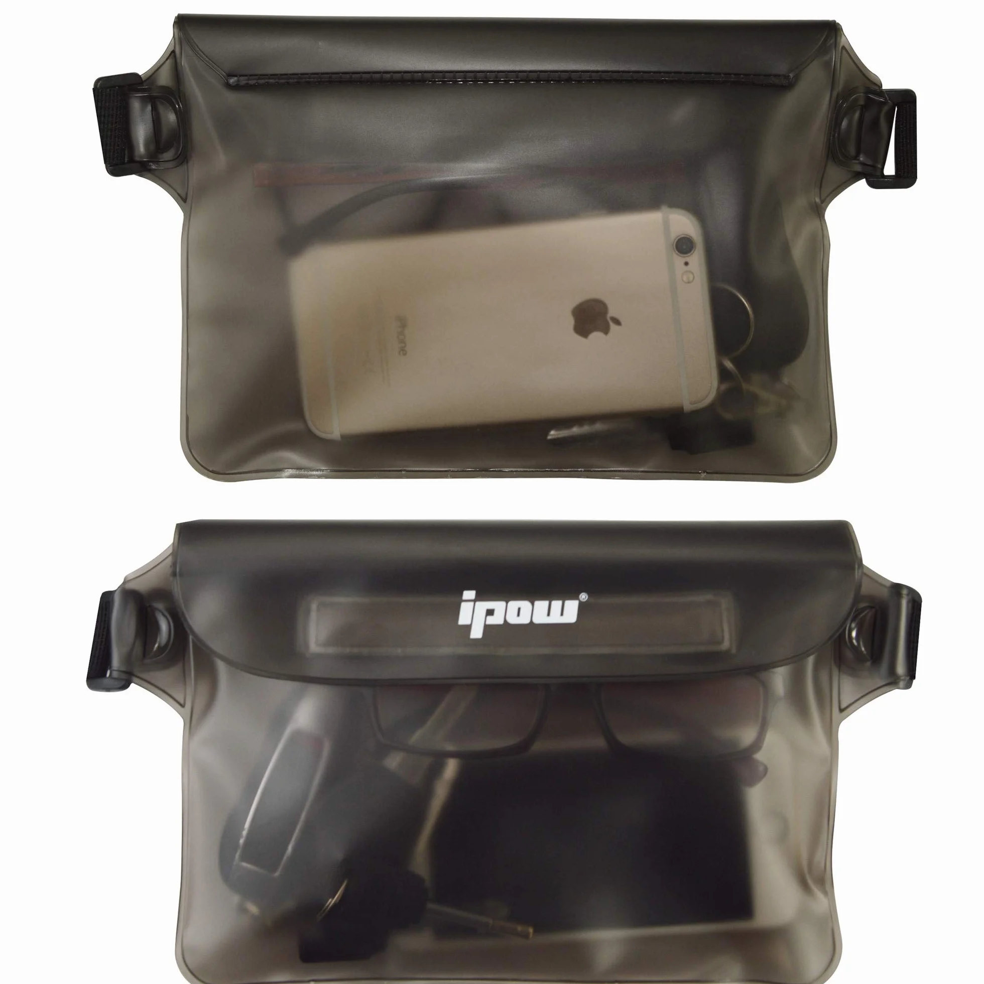 Bolsa Impermeable IPX8 Riñonera con Cinturón Ajustable para Playa Natación, Negro y Azul Traslúcido