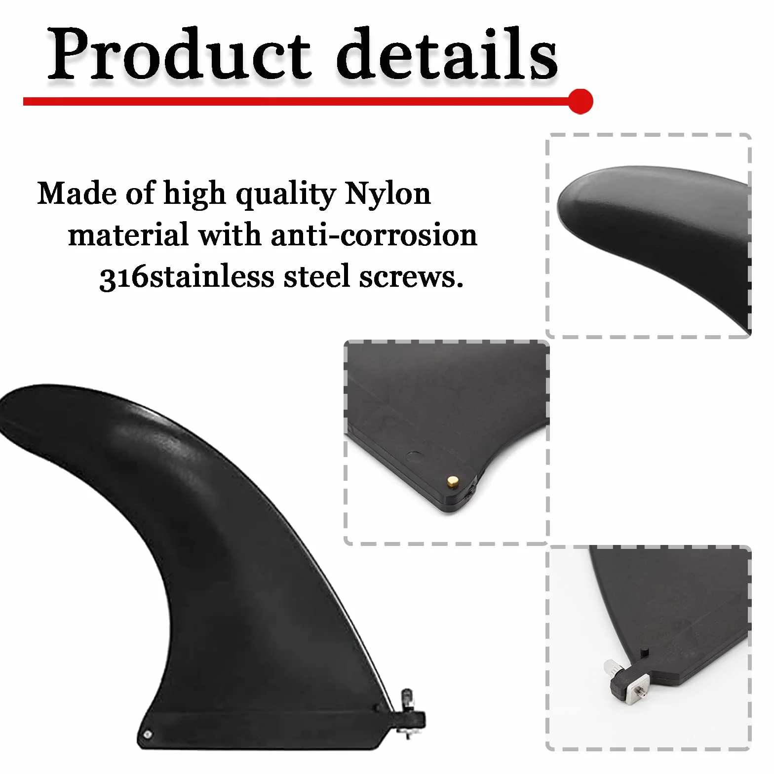 Aleta de Tabla de Surf de Nylon, Quilla Central para Tablas Largas, Kayak Inflable y Tabla SUP (Negro)