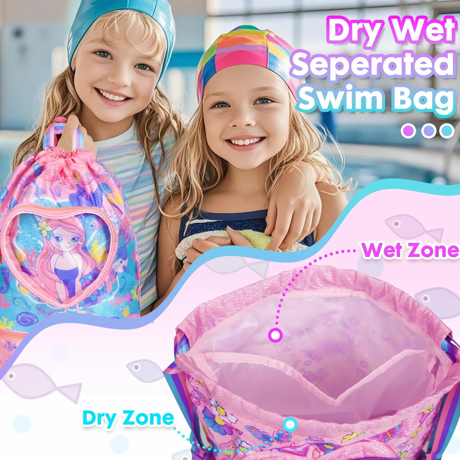 PinkSheep Bolsa de natación impermeable para niños con compartimento para zapatos