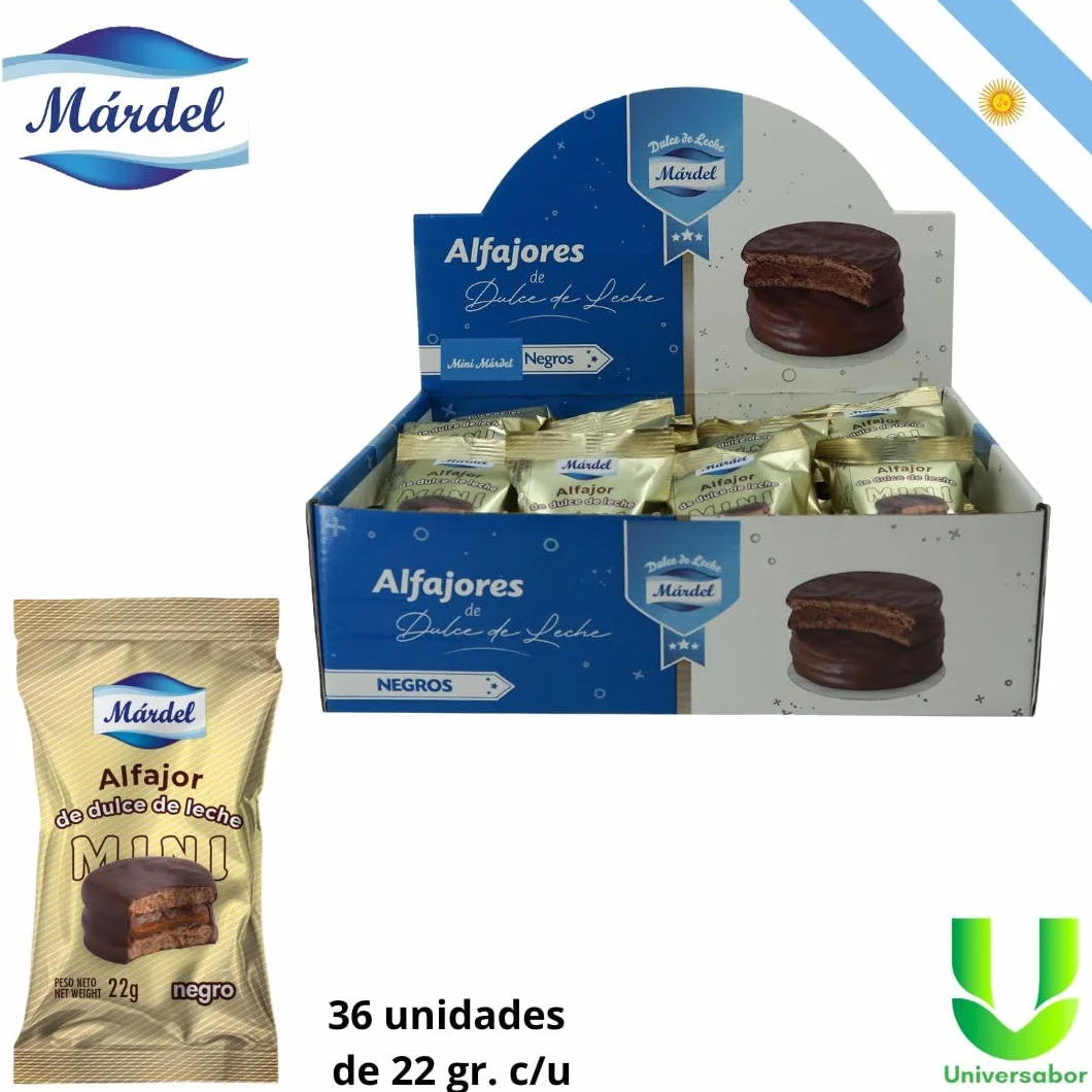 Alfajores Mardel Caja 36 Mini Alfajores Dulce de Leche 22 g Chocolate Negro Universabor Delicias Argentinas