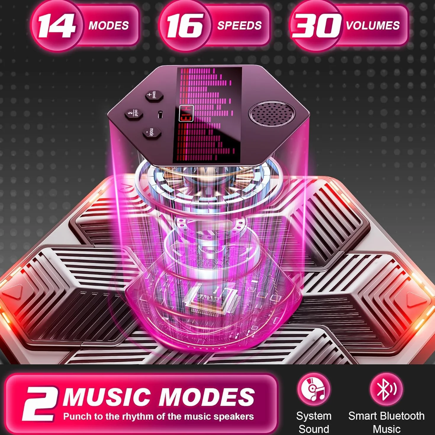 Máquina de Boxeo Musical con Bluetooth, 14 Modos, 16 Velocidades, Recuento Inteligente y Luces