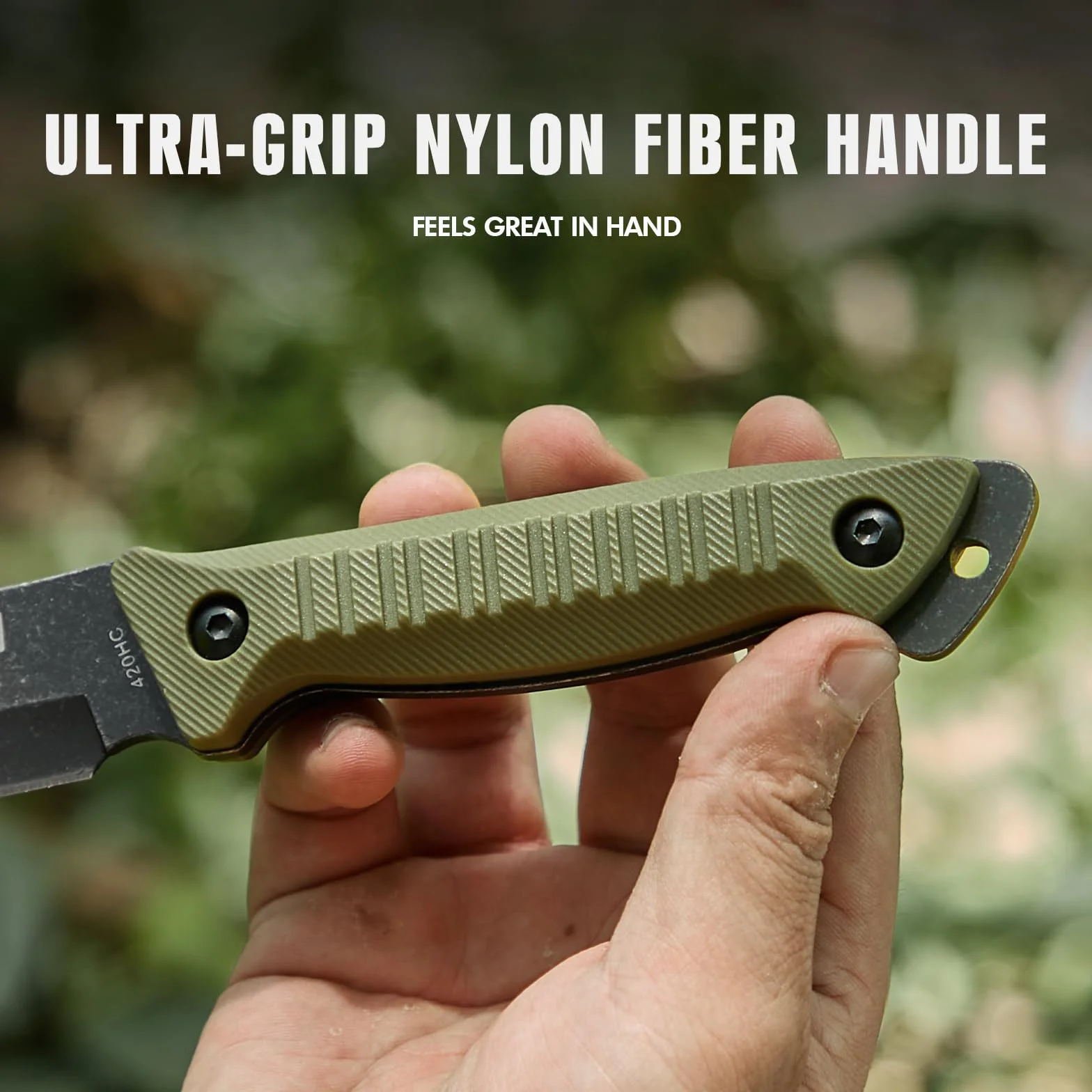 KHU 420HC Acero Cuchillo de Caza Hacha Supervivencia Hoja Fija con Funda Camping Bushcraft 07A