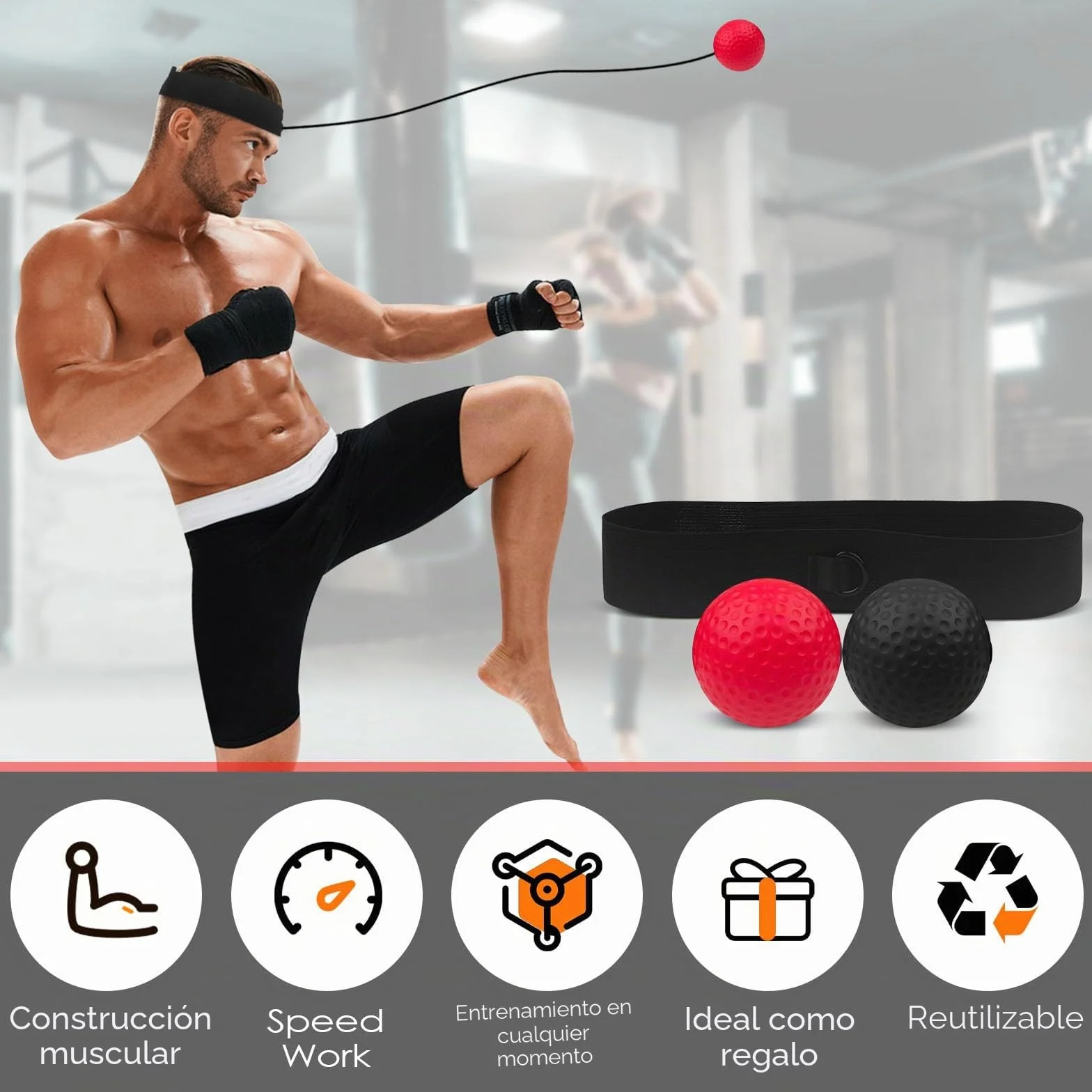 Rseuphiee Pelota Entrenamiento Reflejos Boxeo 2 Pelotas Reacción 1 Diadema Ajustable Coordinación Mano-Ojo