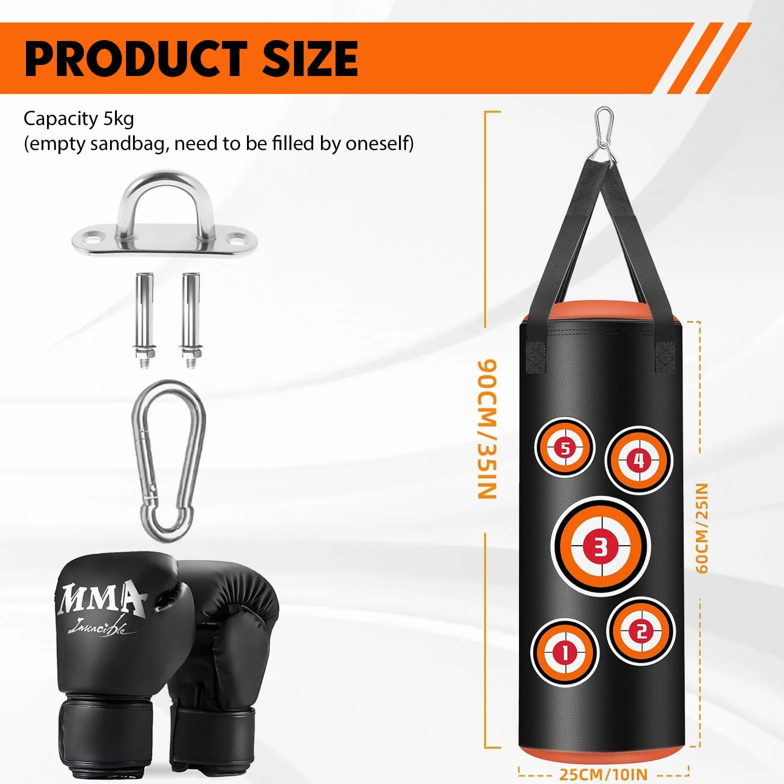 Saco de Boxeo Colgante para Niños 60cm Sin Relleno Piel de Microfibra con Guantes Cadenas Ganchos