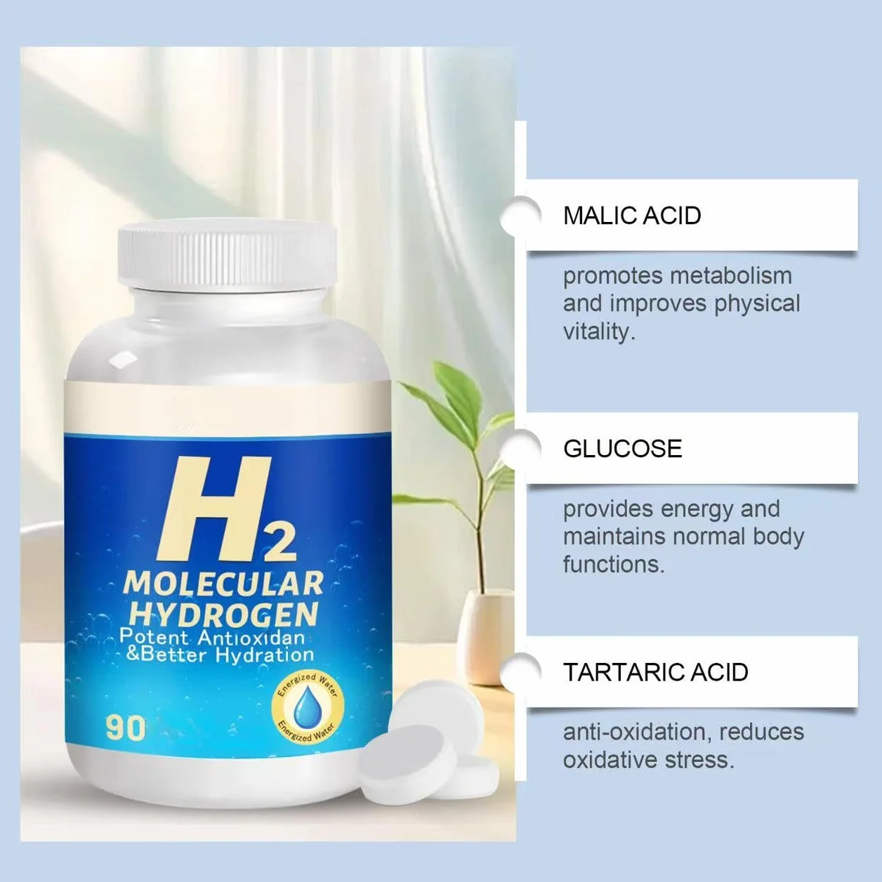 Tabletas De Hidrógeno Molecular H-2: Tabletas De Hidrógeno De Agua Potable Que Apoyan La Salud, La Recuperación Y La Función Cognitiva, 90 Unidades ,2 pcs