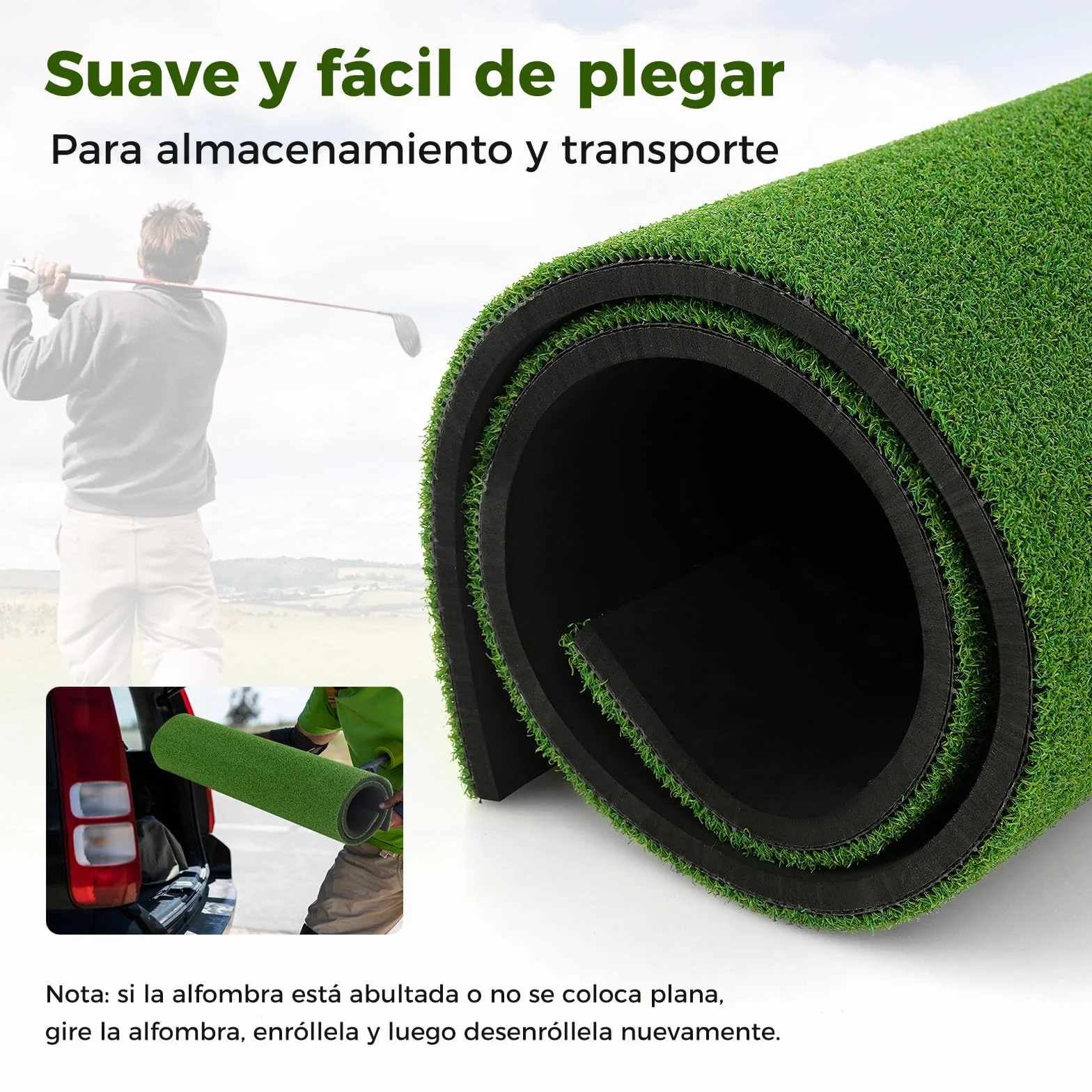 COSTWAY Tapete de Golf 3 en 1, Alfombrilla de Césped Sintético 20/25mm, 2 Tees y 2 Palos de Alineación