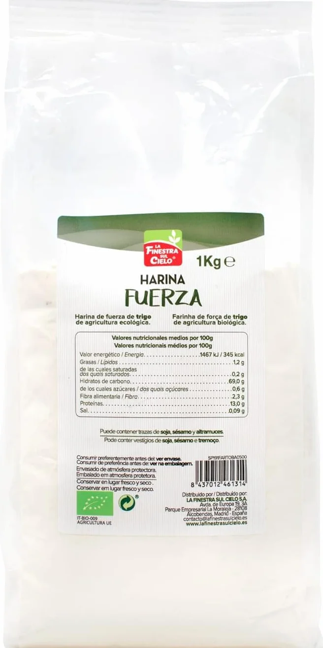 Pack 2x Harina de Fuerza Bio La Finestra Sul Cielo 1 kg | 2 Paquetes de 1 kg (Total 2 kg) | Harina Ecológica para Pan y Pasteles | Ideal para Repostería y Panadería