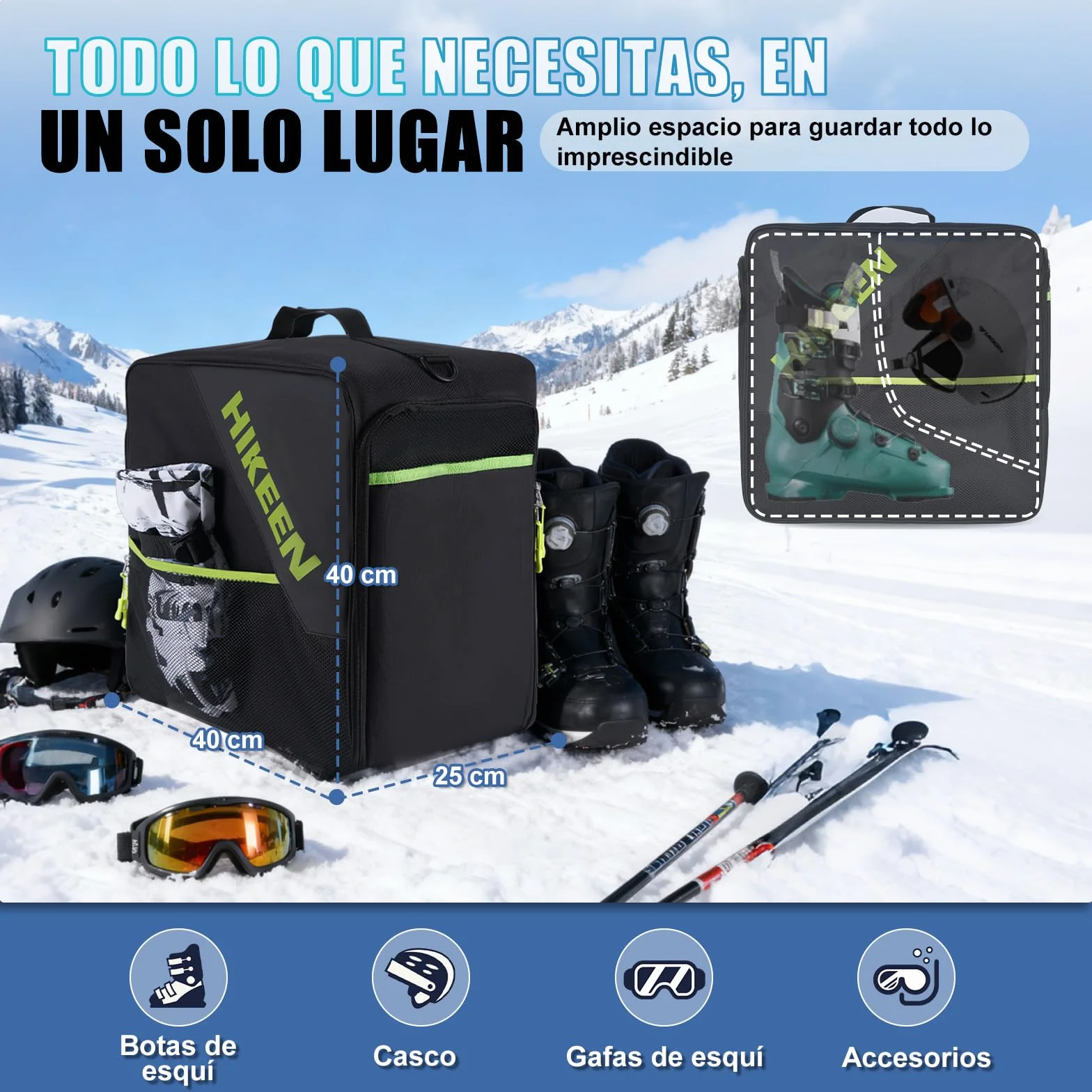 Bolsa Botas Esqui con Sistema Ventilación de Malla y Refuerzo EVA 40L
