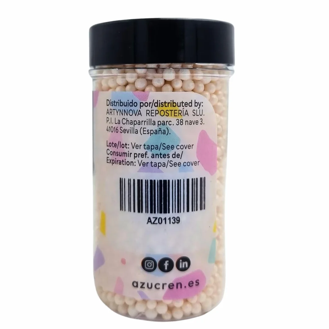 Azucren, Perlas Comestibles, Sprinkles Comestibles, Perfecto para Decorar Tartas, Cupcakes, Galletas y Chocolates, Diametro 4 Milímetros, 90 Gramos (Blanco)