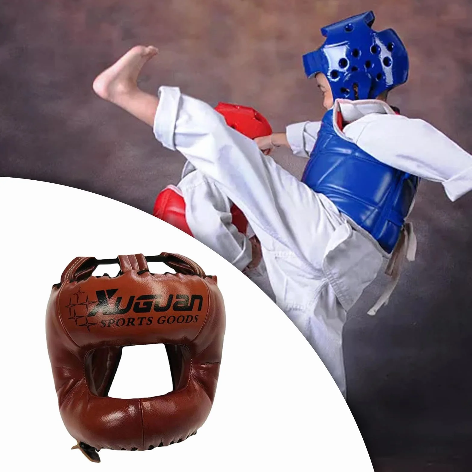 Casco de Boxeo Profesional F Fityle, Casco de Entrenamiento de Artes Marciales Mixtas, Marrón, L