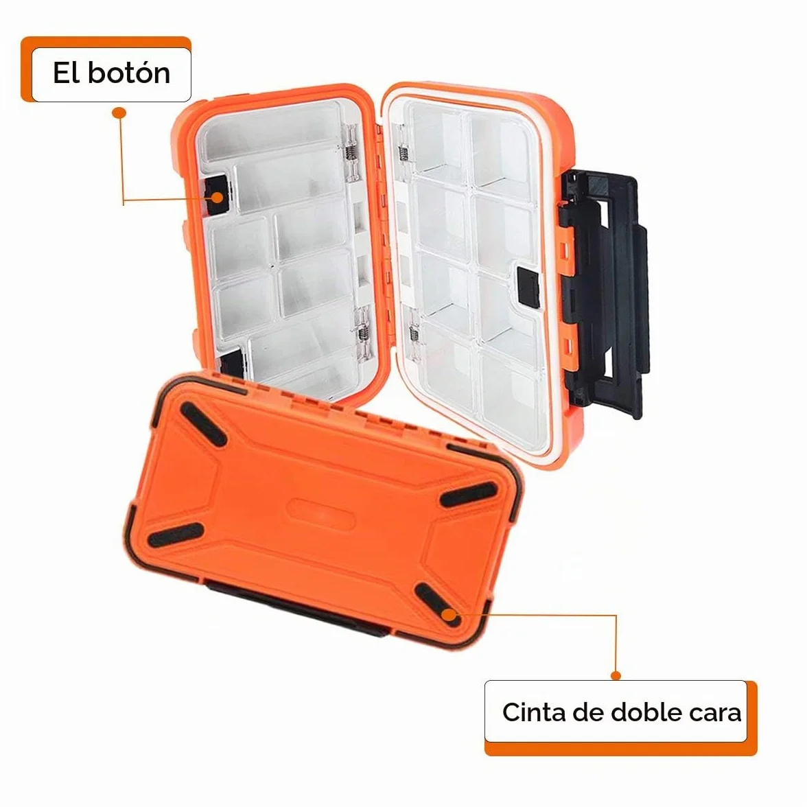RoadLoo Plástico Caja de Pesca con Compartimentos Divisores Ajustables para Señuelos Accesorios (Naranja)