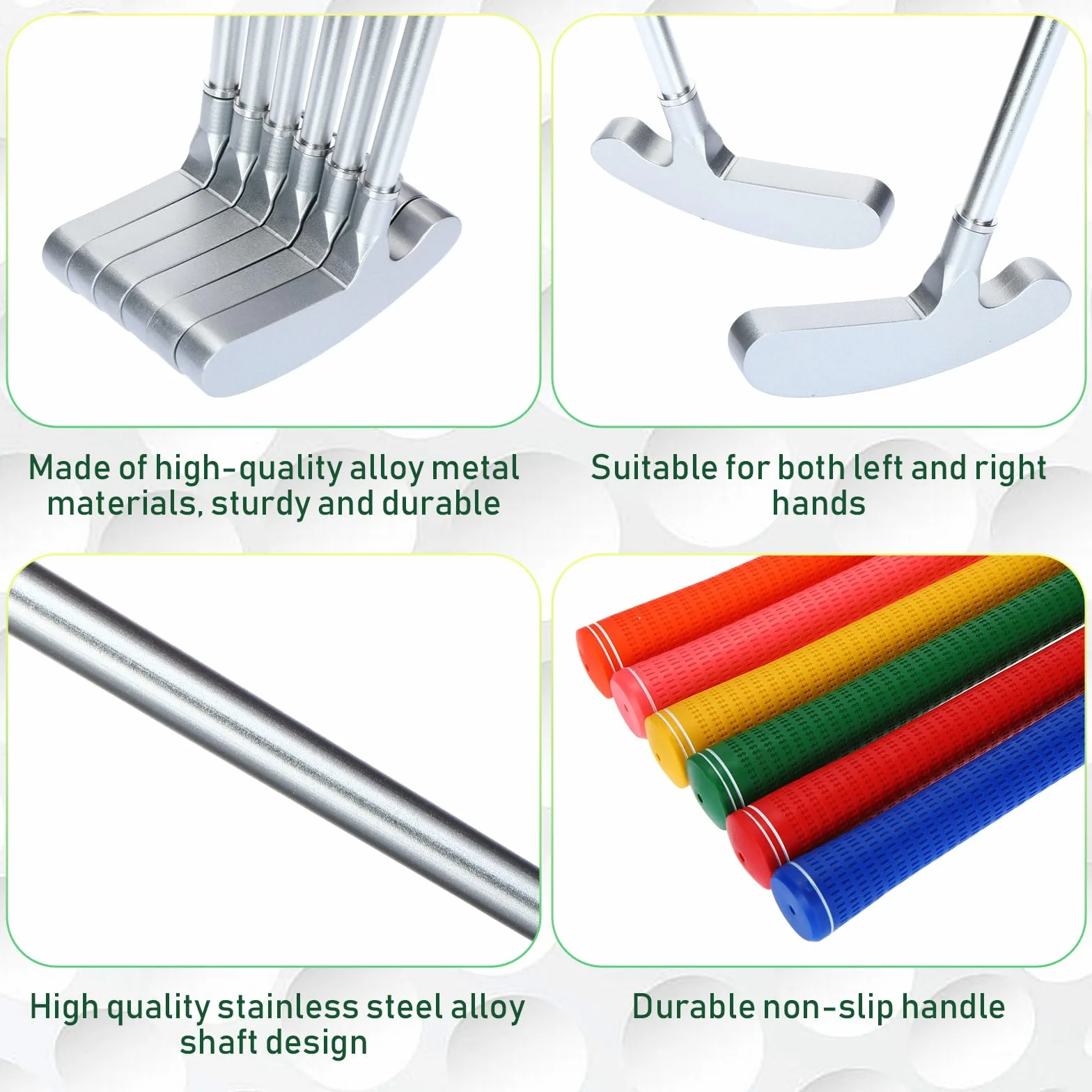 Liliful Mini Putter de Golf para Niños, 6 Putters y 6 Pelotas, Agarre Desmontable, Diestros y Zurdos