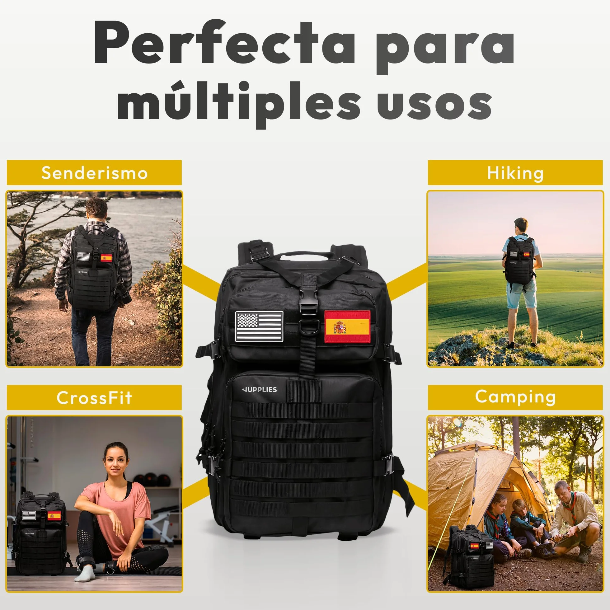 JUPPLIES Mochila Tactica Militar 45L 80L Impermeable Oxford 600D IPX5 MOLLE Cremalleras Reforzadas