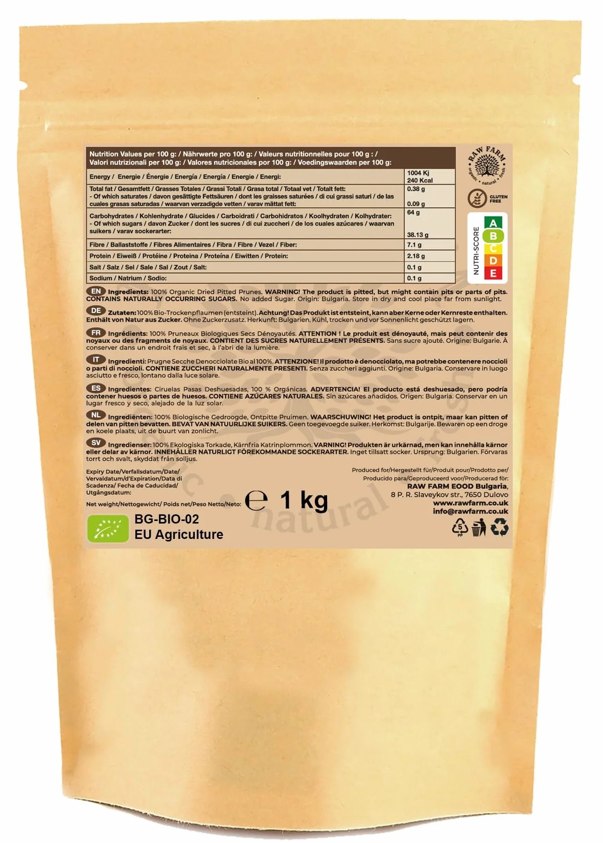 Raw Farm - Ciruelas Secas Bio Sin Hueso - 1kg - 100% Naturales, Sin Azúcar Añadido ni Edulcorantes, Suaves, Jugosas y Aromáticas
