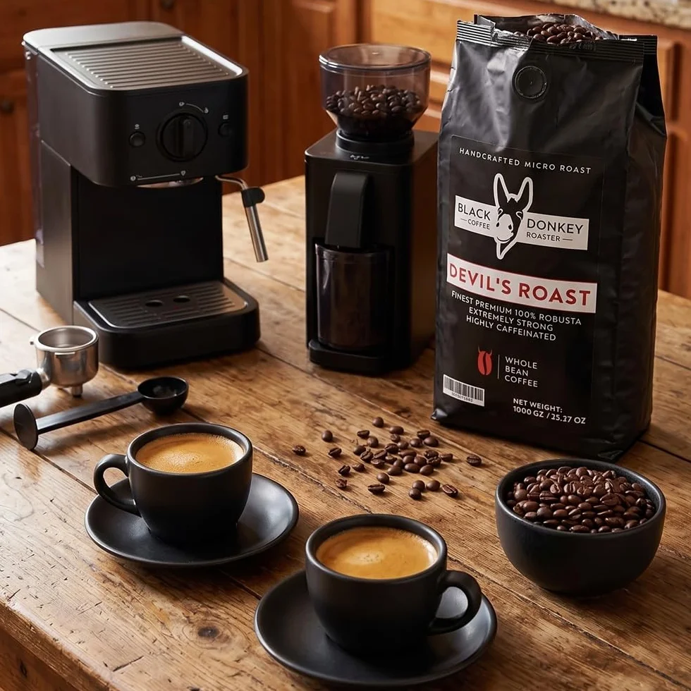 Black Donkey - 1KG Café Natural En Grano (DEVIL'S ROAST) | Extremadamente Fuerte | Altamente Cafeinado